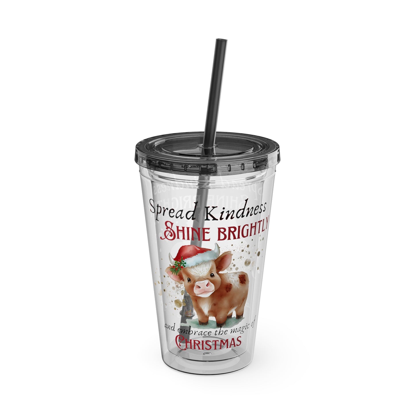 Clear Tumbler with color-matching lid and straw, 16oz - Magic of Christmas - Baby Cow