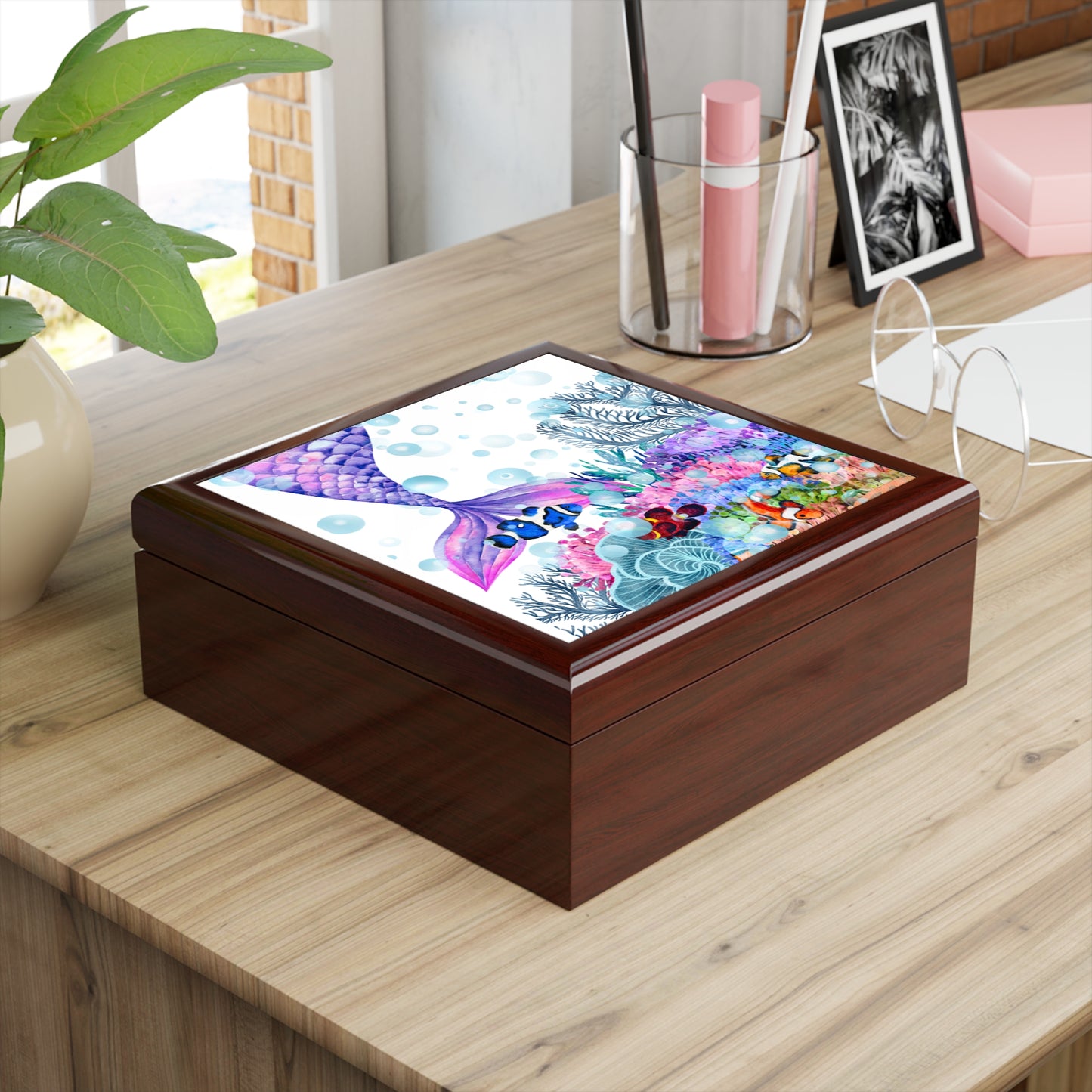 Jewelry Box – White Ceramic Mermaid Tail under the sea