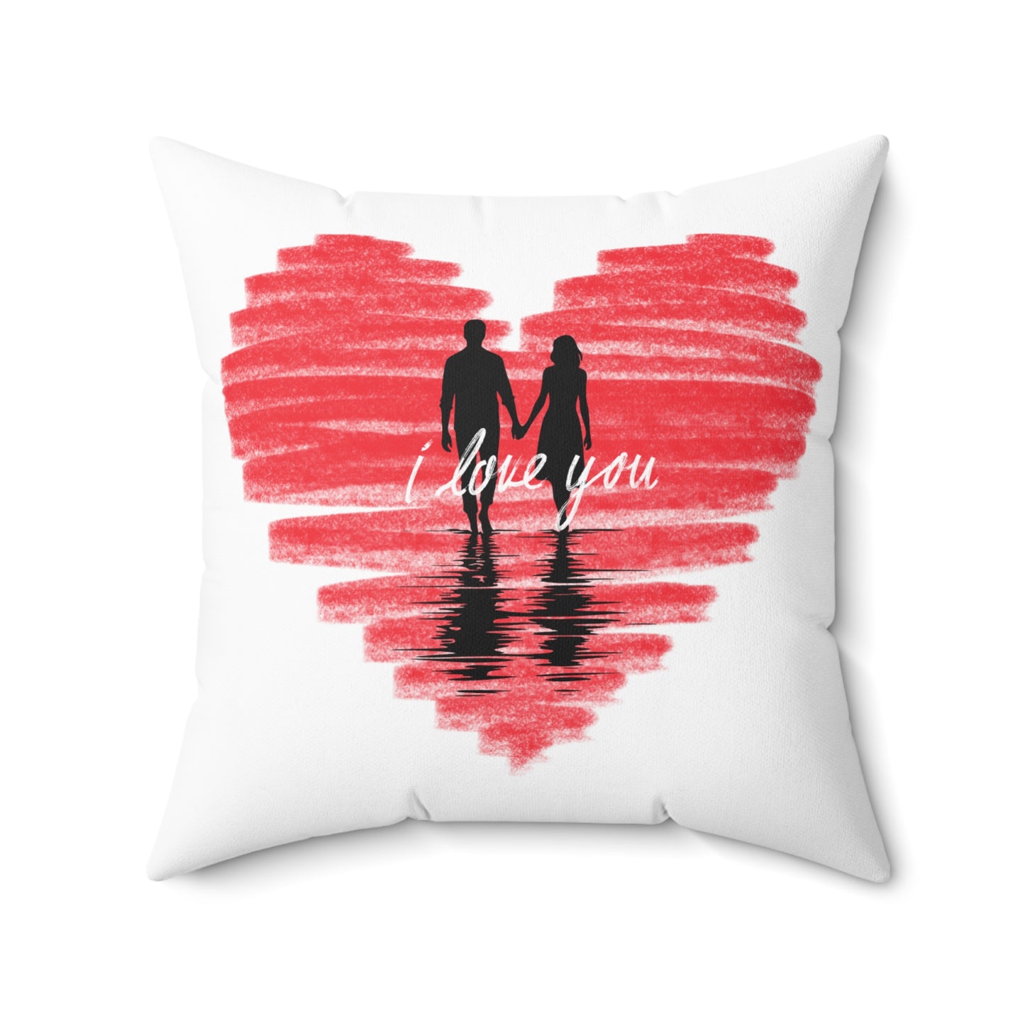 Spun Polyester Square Pillow I love you Heart with couple