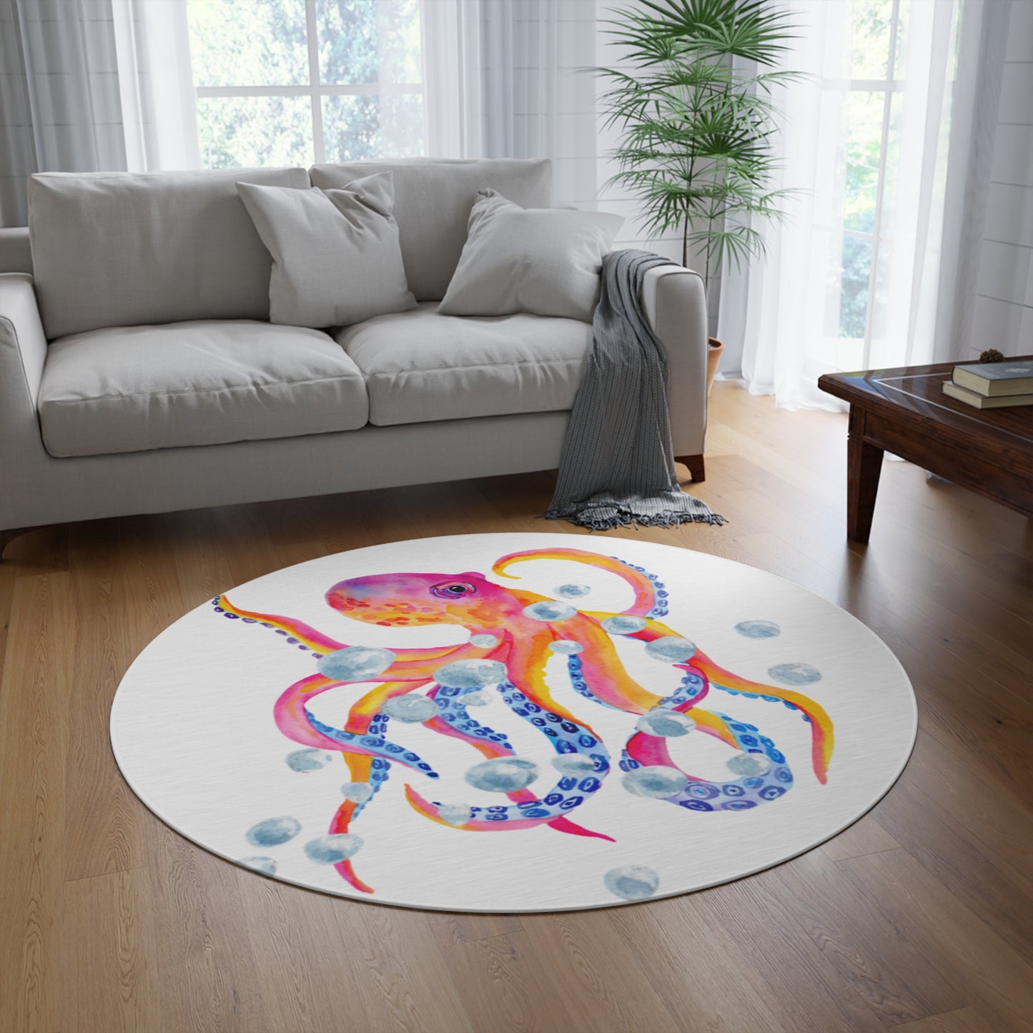 Round Rug - Octopus and Bubbles