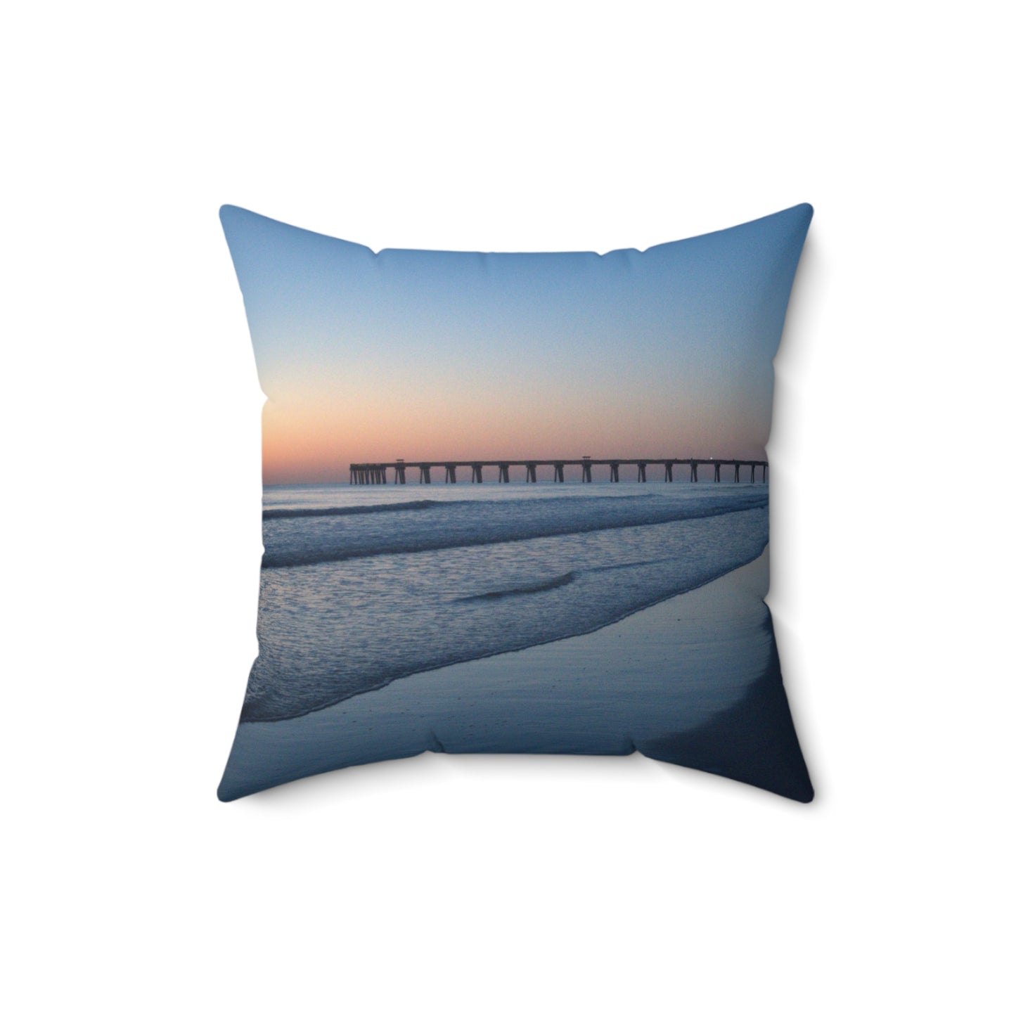 Spun Polyester Square Pillow -Blue hour at the pier