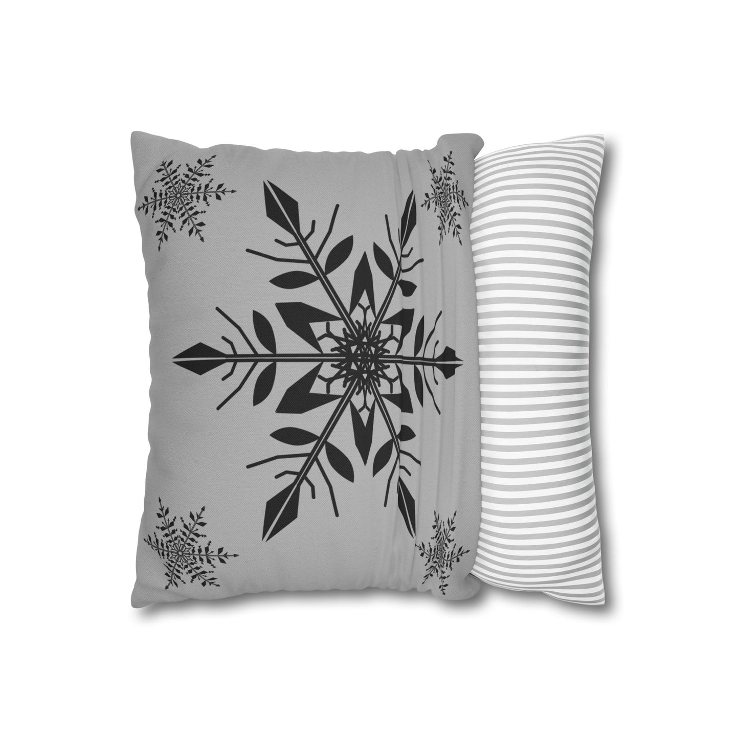 Spun Polyester Square Pillowcase - SNOWFLAKES GREY