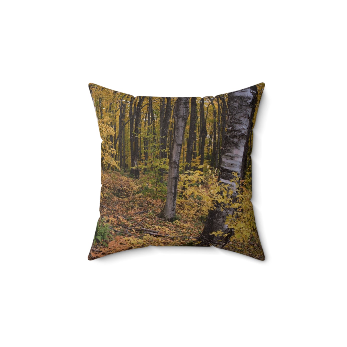 Spun Polyester Square Pillow Fall walk in the woods