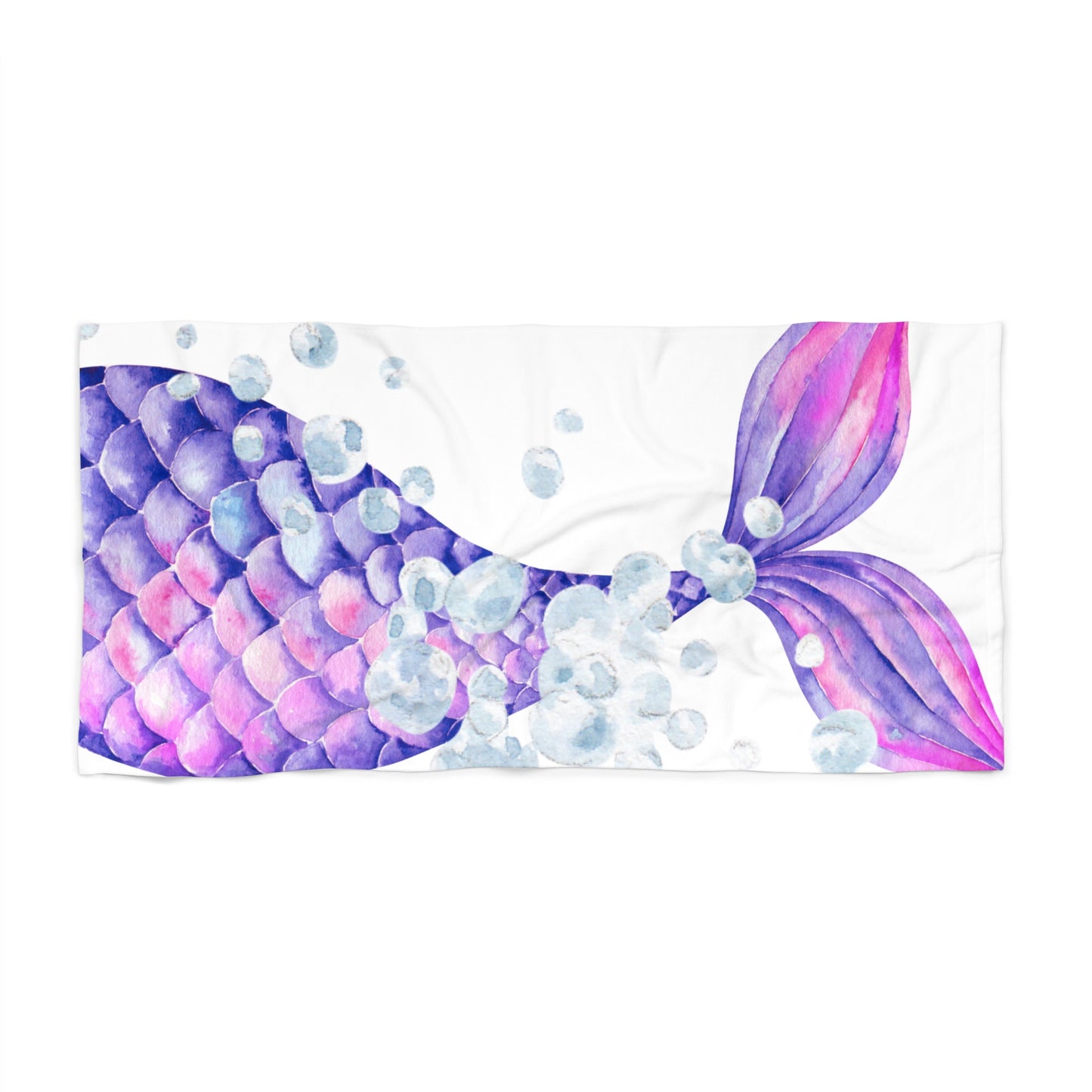 Luxurious Beach Towel - Watercolor Vibrant Tail and Bubbles Design
