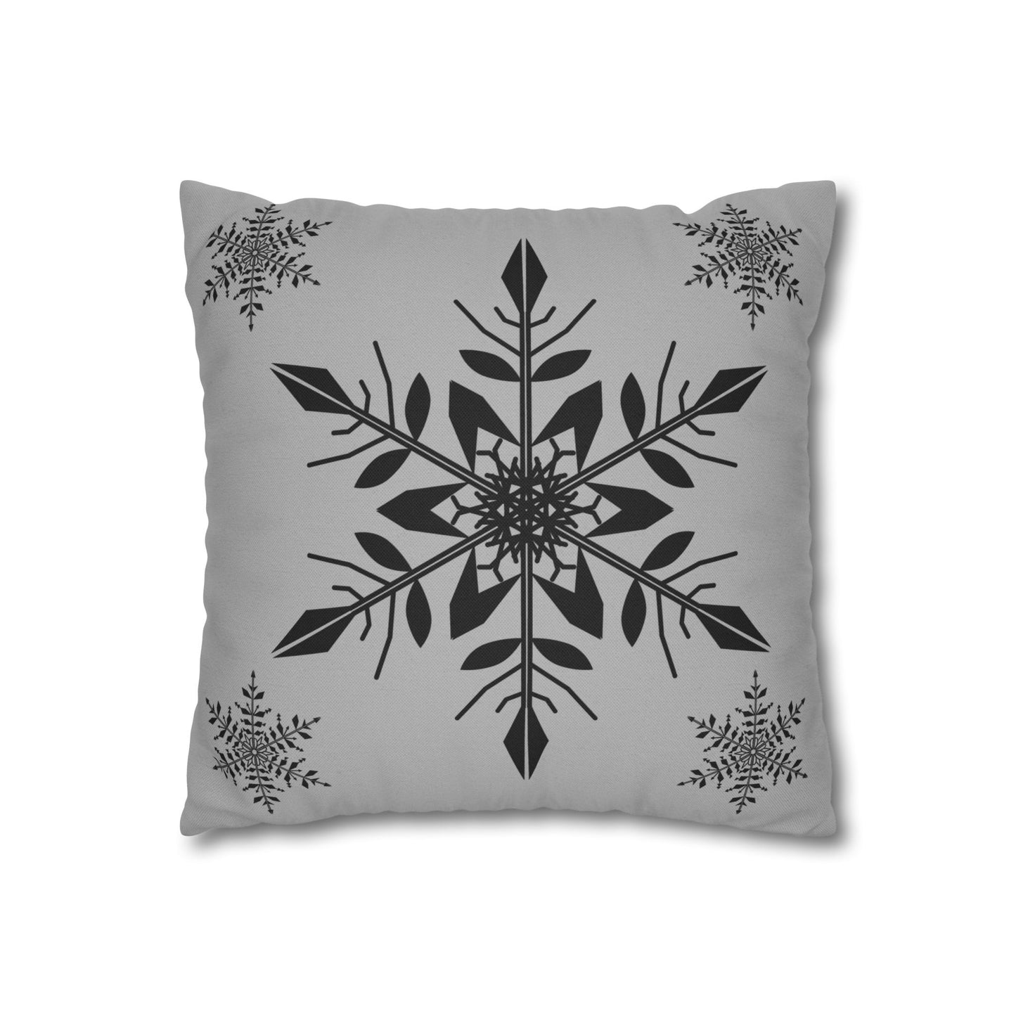 Spun Polyester Square Pillowcase - SNOWFLAKES GREY