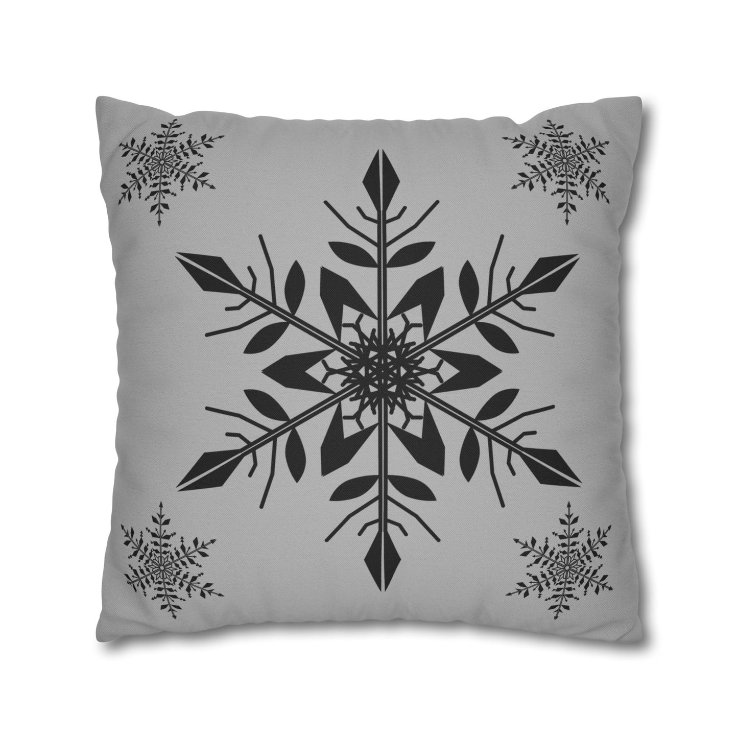 Spun Polyester Square Pillowcase - SNOWFLAKES GREY