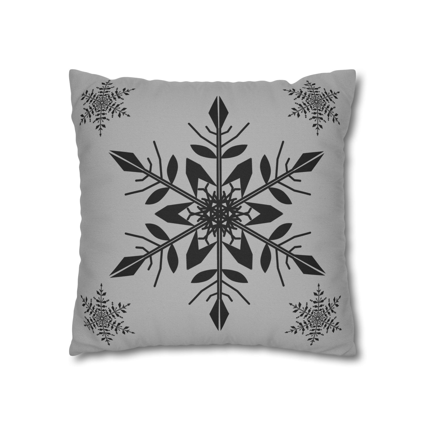 Spun Polyester Square Pillowcase - SNOWFLAKES GREY