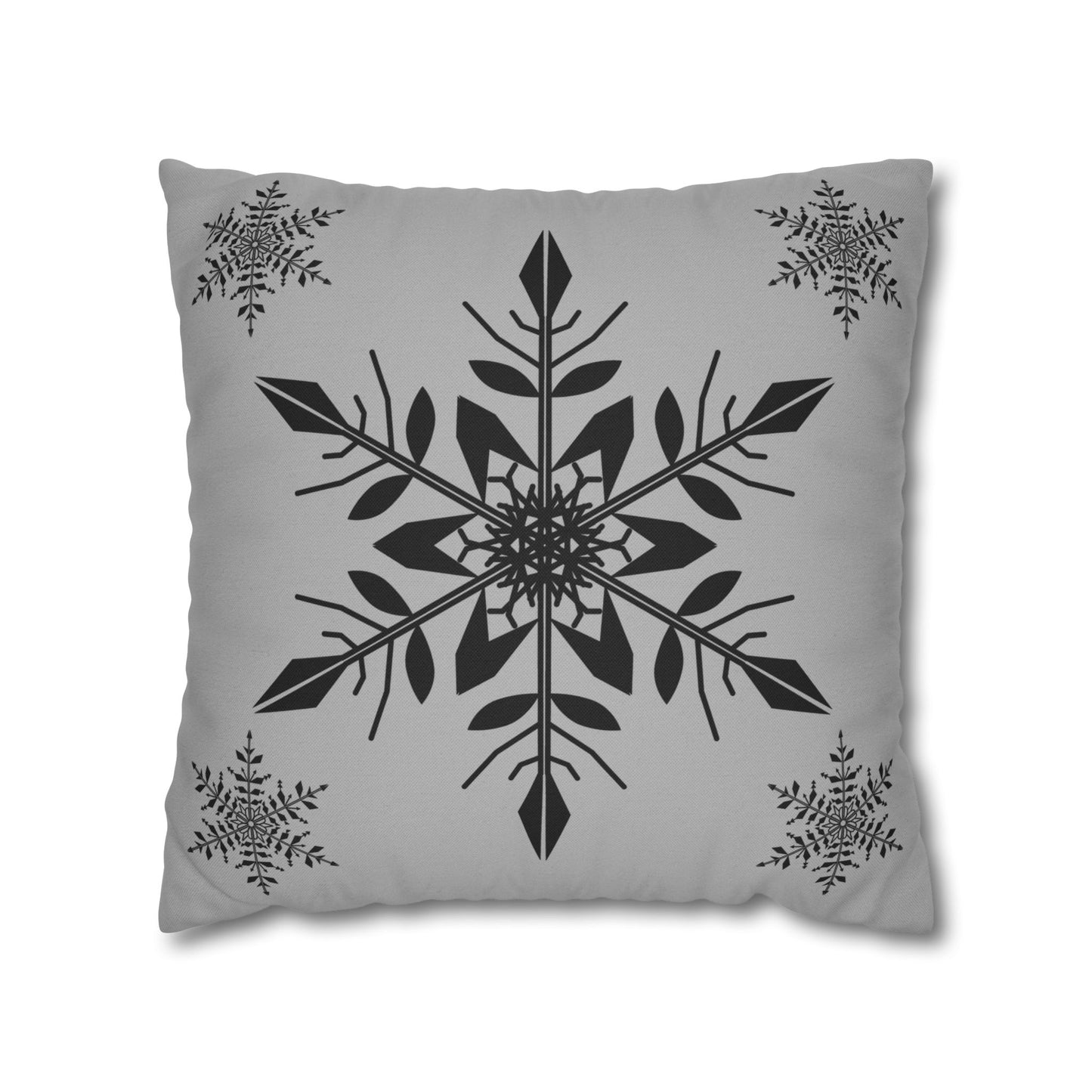 Spun Polyester Square Pillowcase - SNOWFLAKES GREY