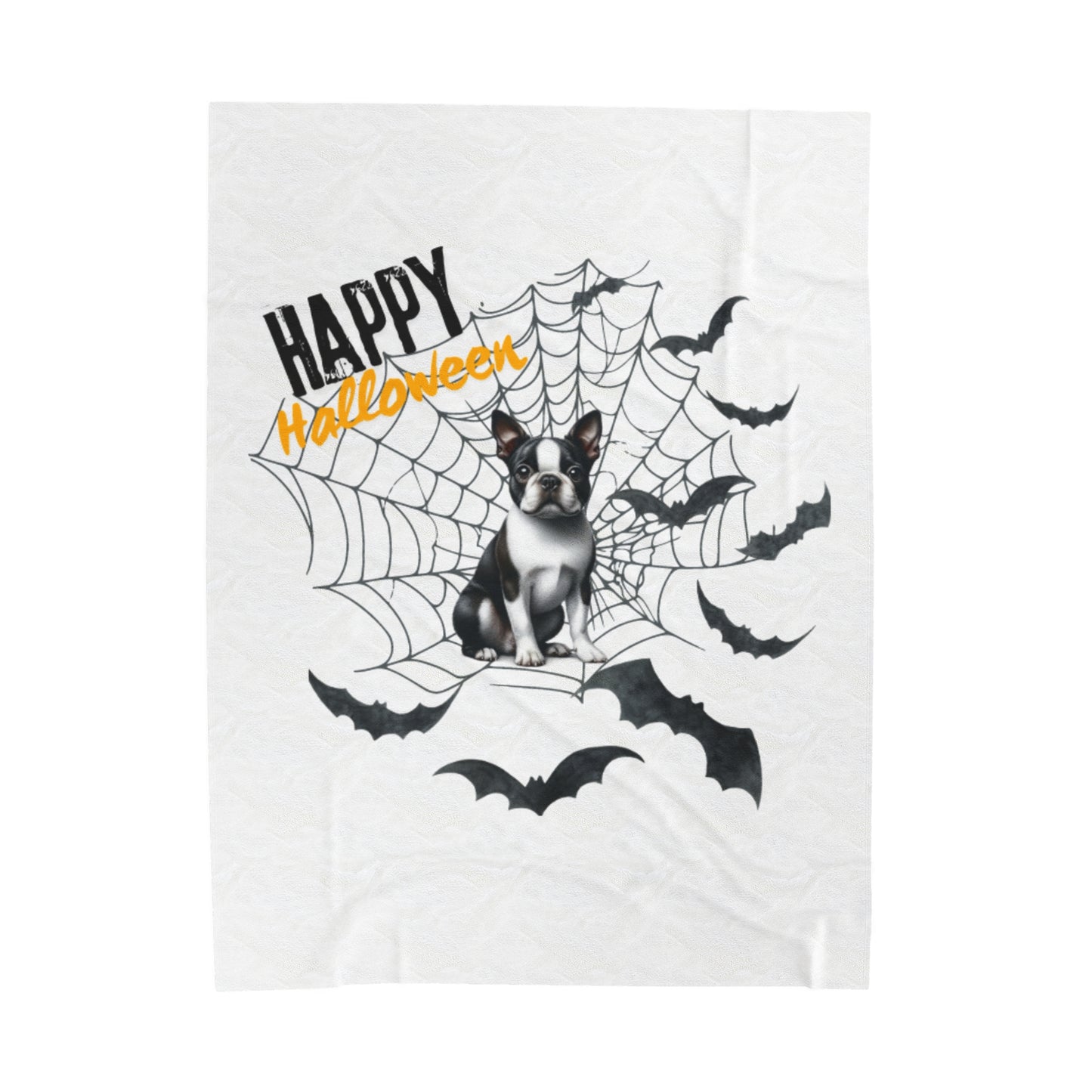 Velveteen Plush Blanket - Boston Terrier Halloween