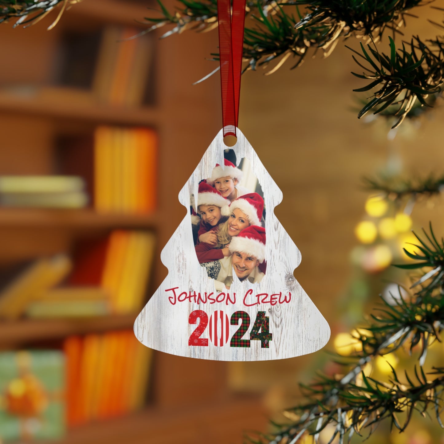 Metal Ornaments - Tree Shape - Family Crew with photo 2024