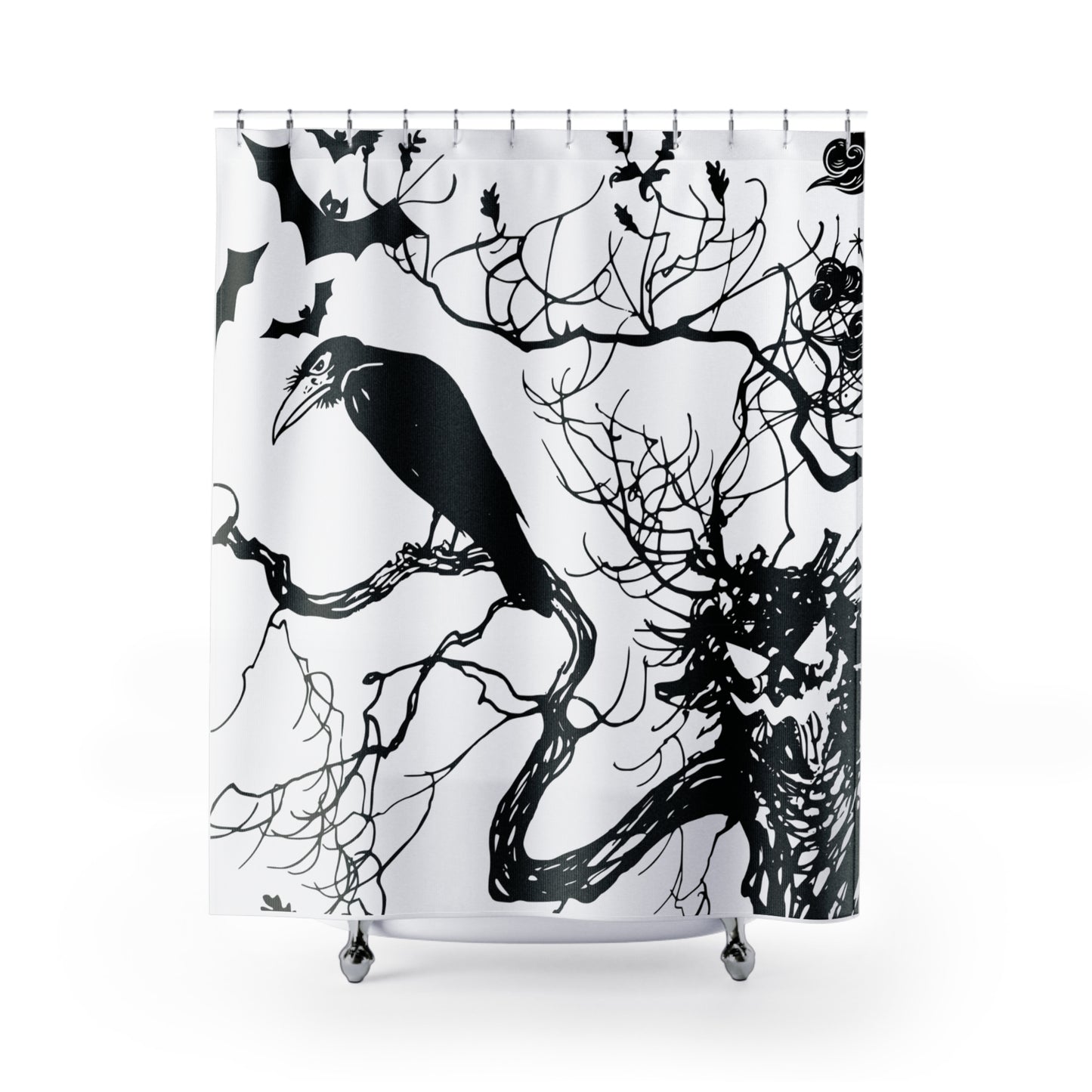 Shower Curtain - Halloween Scary Raven and tree