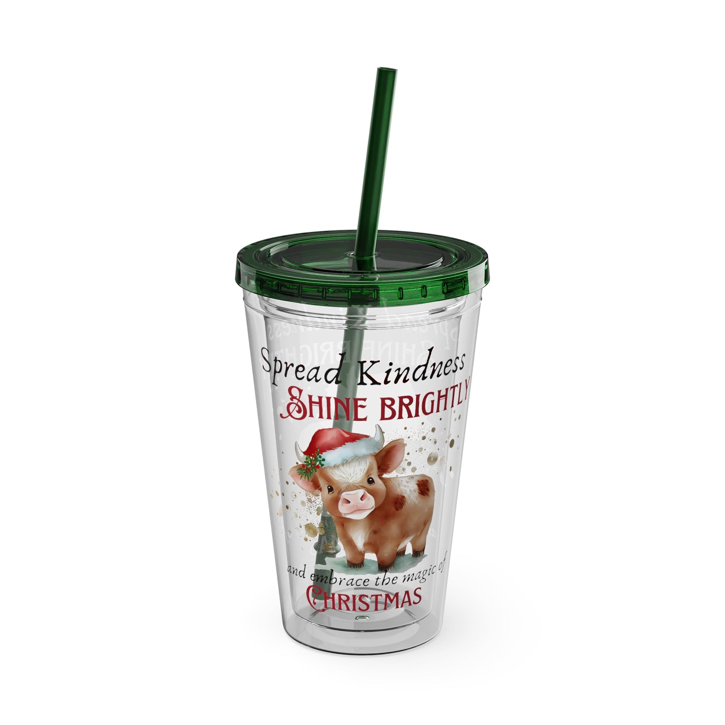 Clear Tumbler with color-matching lid and straw, 16oz - Magic of Christmas - Baby Cow