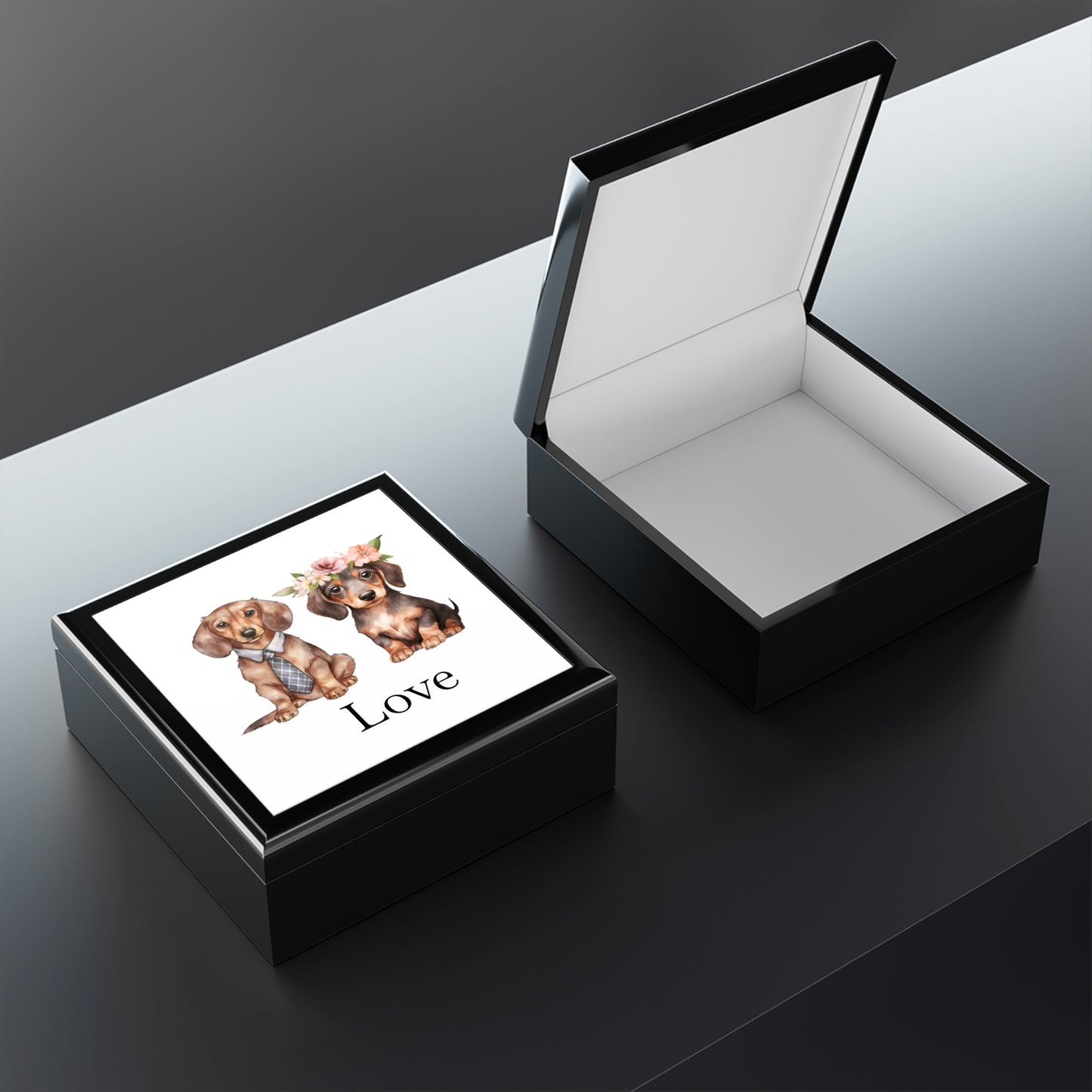 Jewelry Box – White Ceramic Dachshund Love