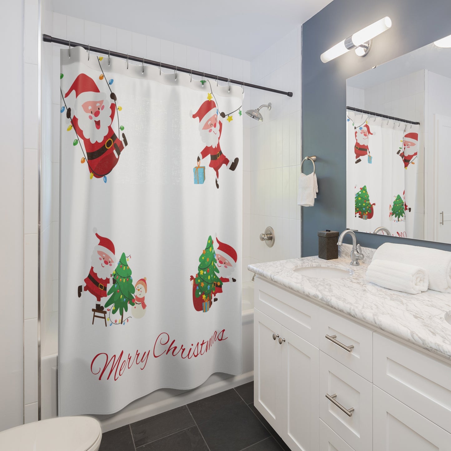 Shower Curtain - Christmas Santa's Can be personalized