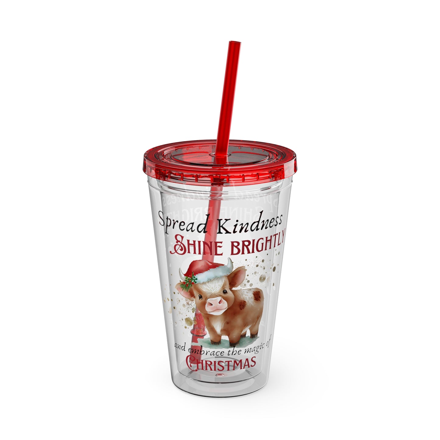 Clear Tumbler with color-matching lid and straw, 16oz - Magic of Christmas - Baby Cow