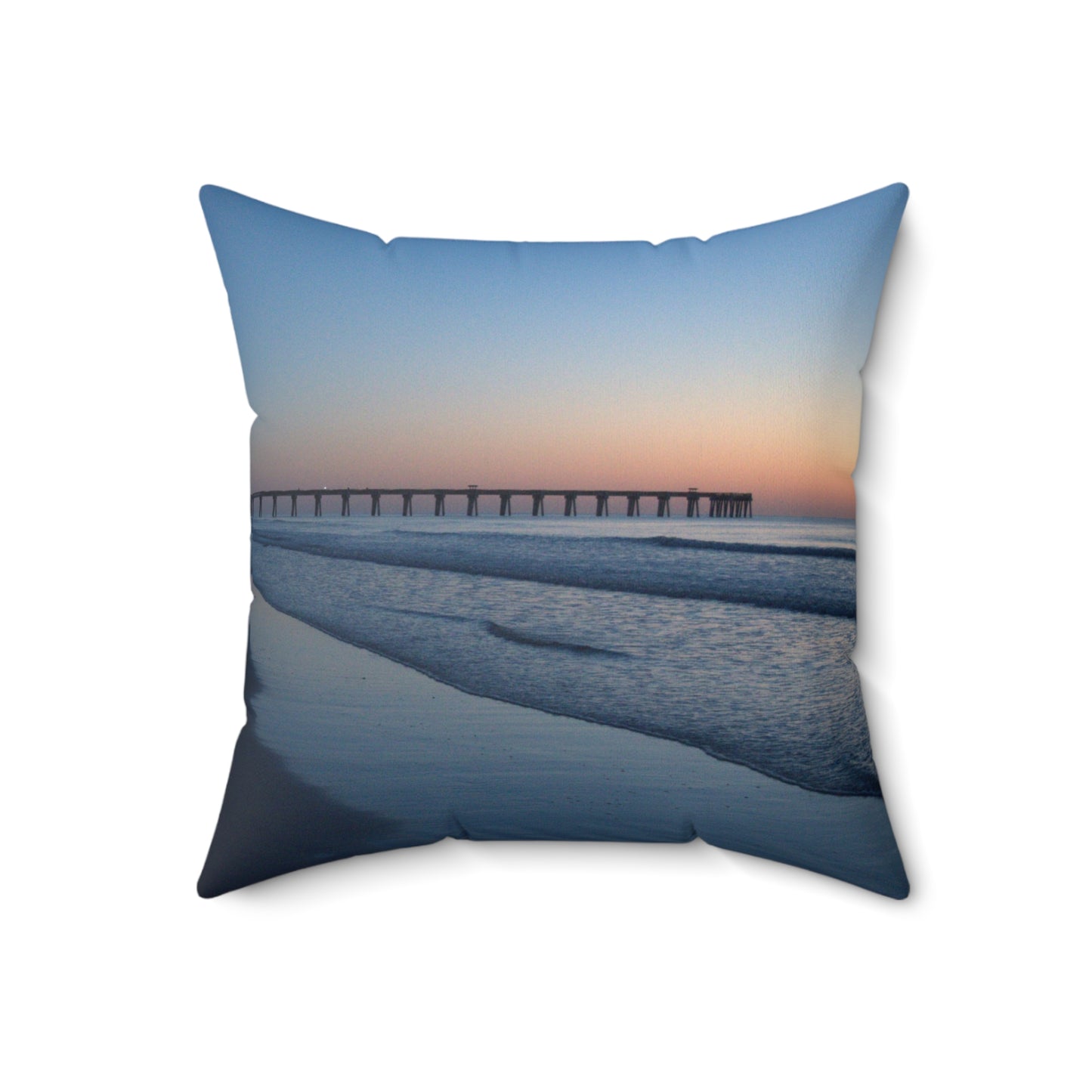 Spun Polyester Square Pillow -Blue hour at the pier