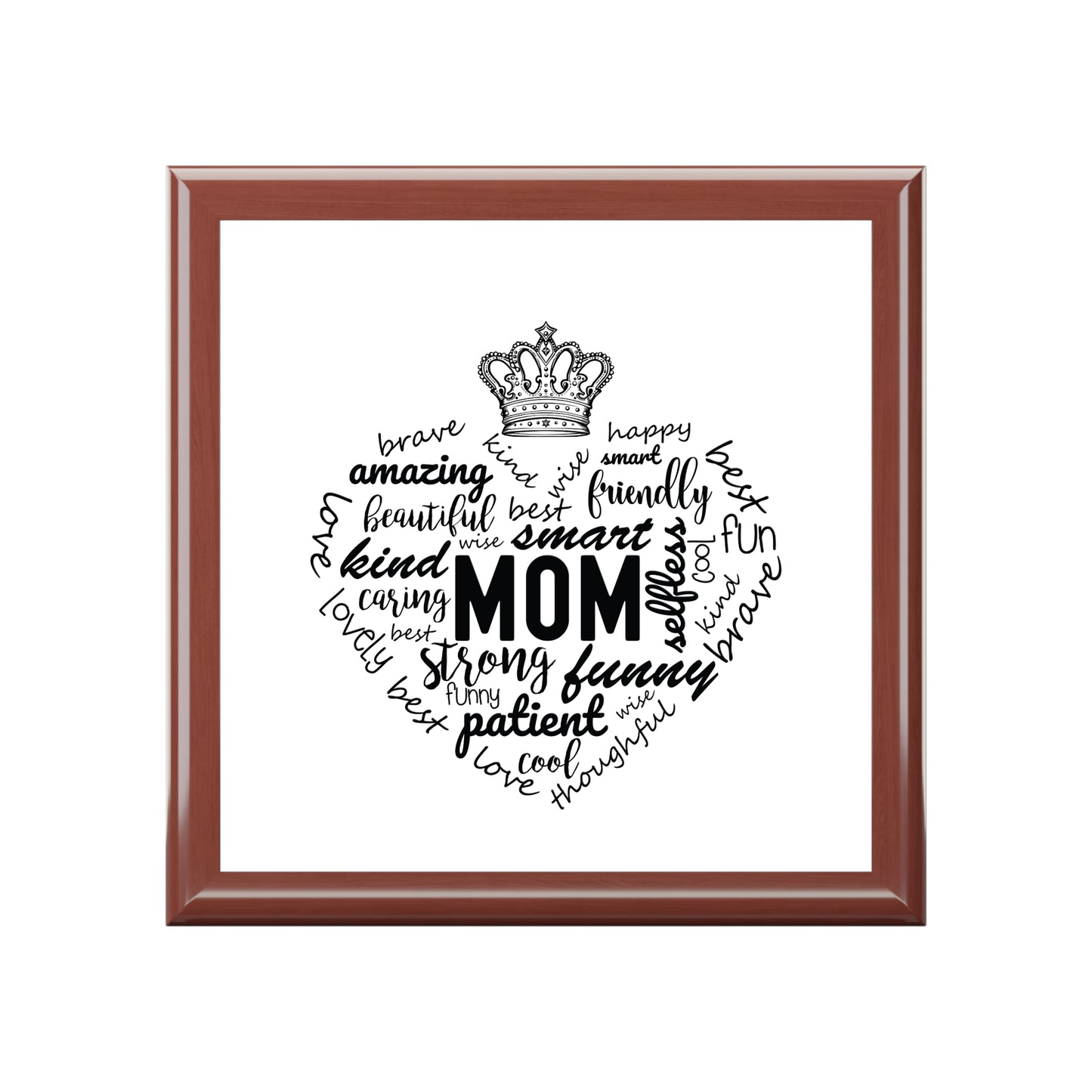 MOM Appreciation Jewelry Box – White Ceramic Affirmations for Mom in a heart shape and crown for the queen she is.