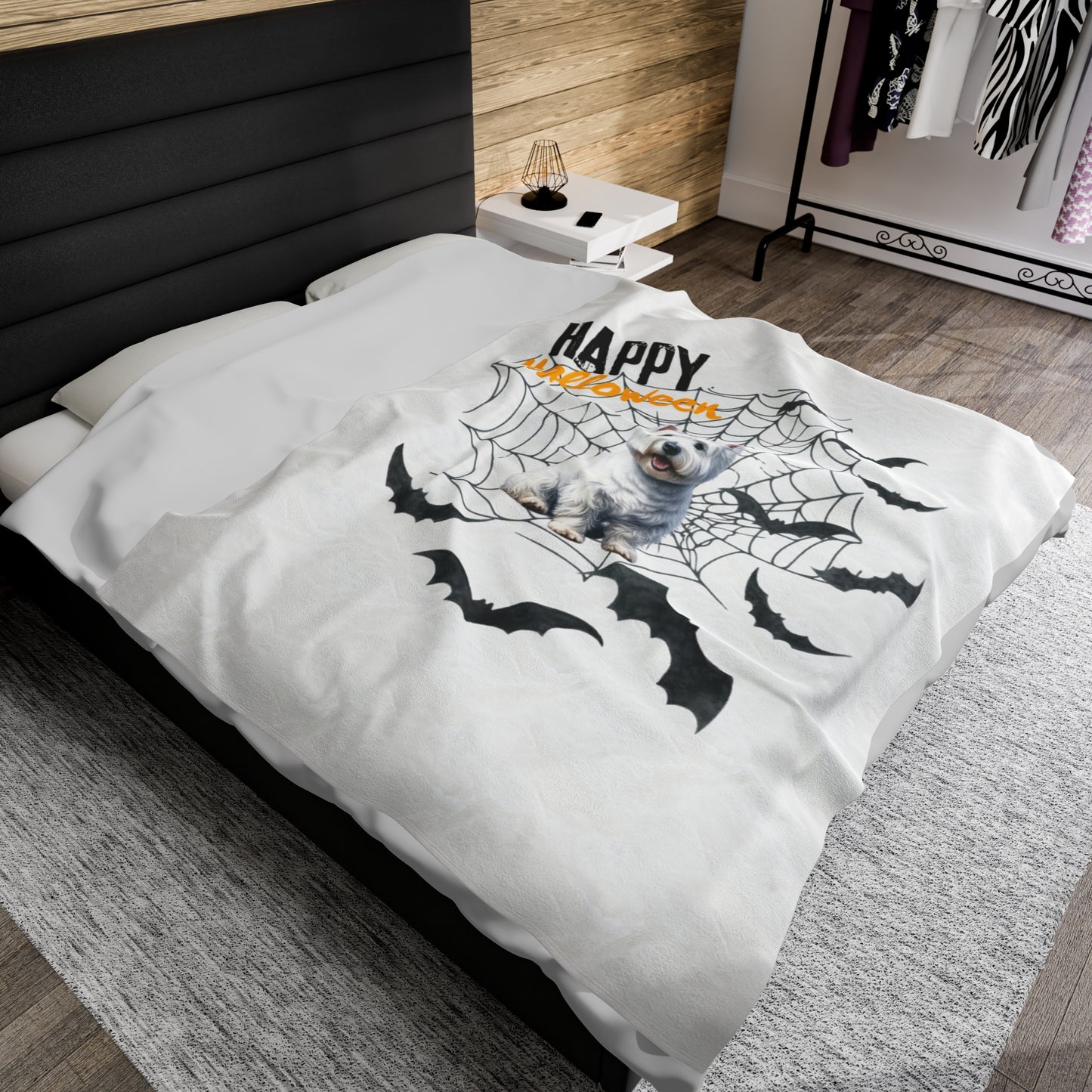 Velveteen Plush Blanket - White Terrier Halloween