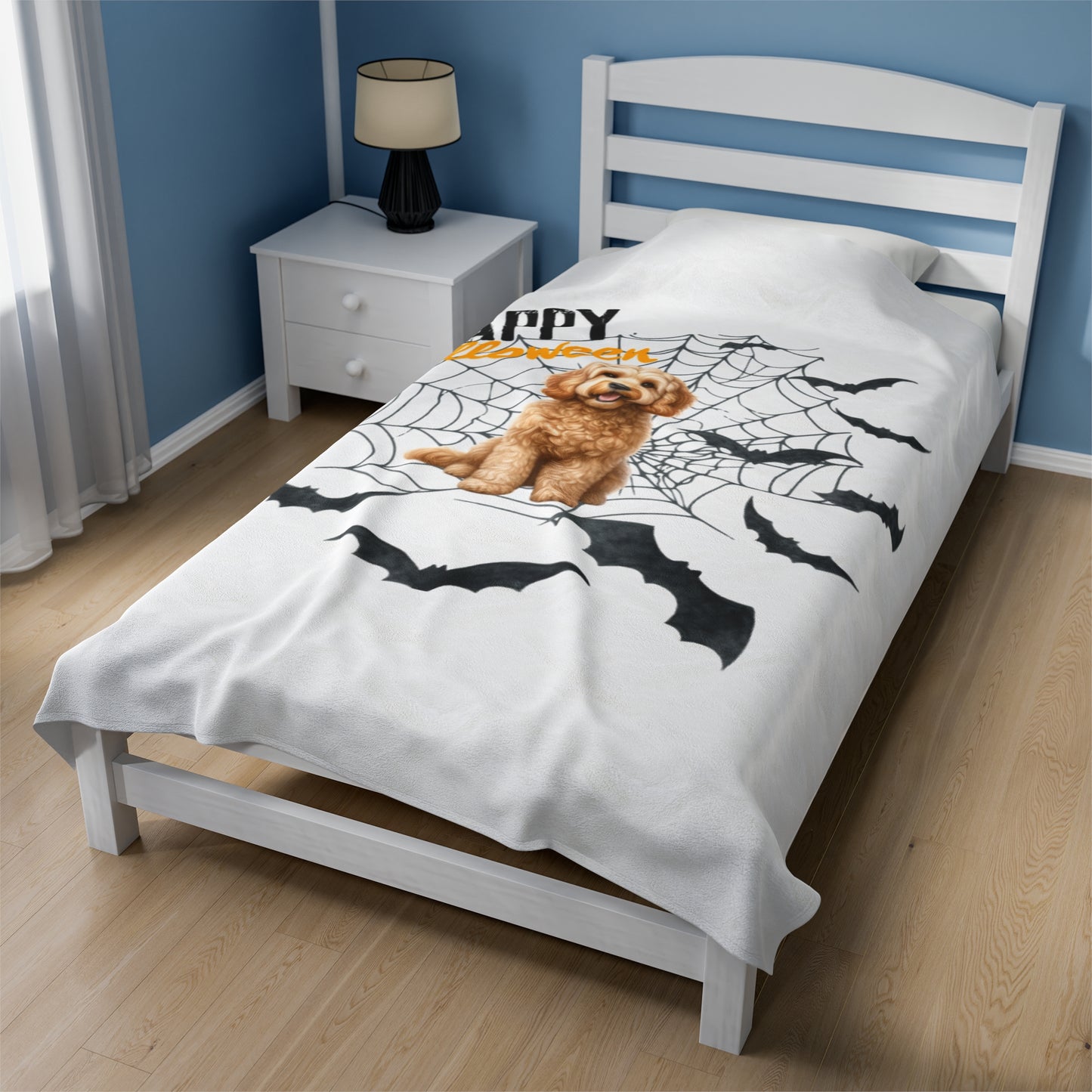 Velveteen Plush Blanket - Labradoodle Halloween