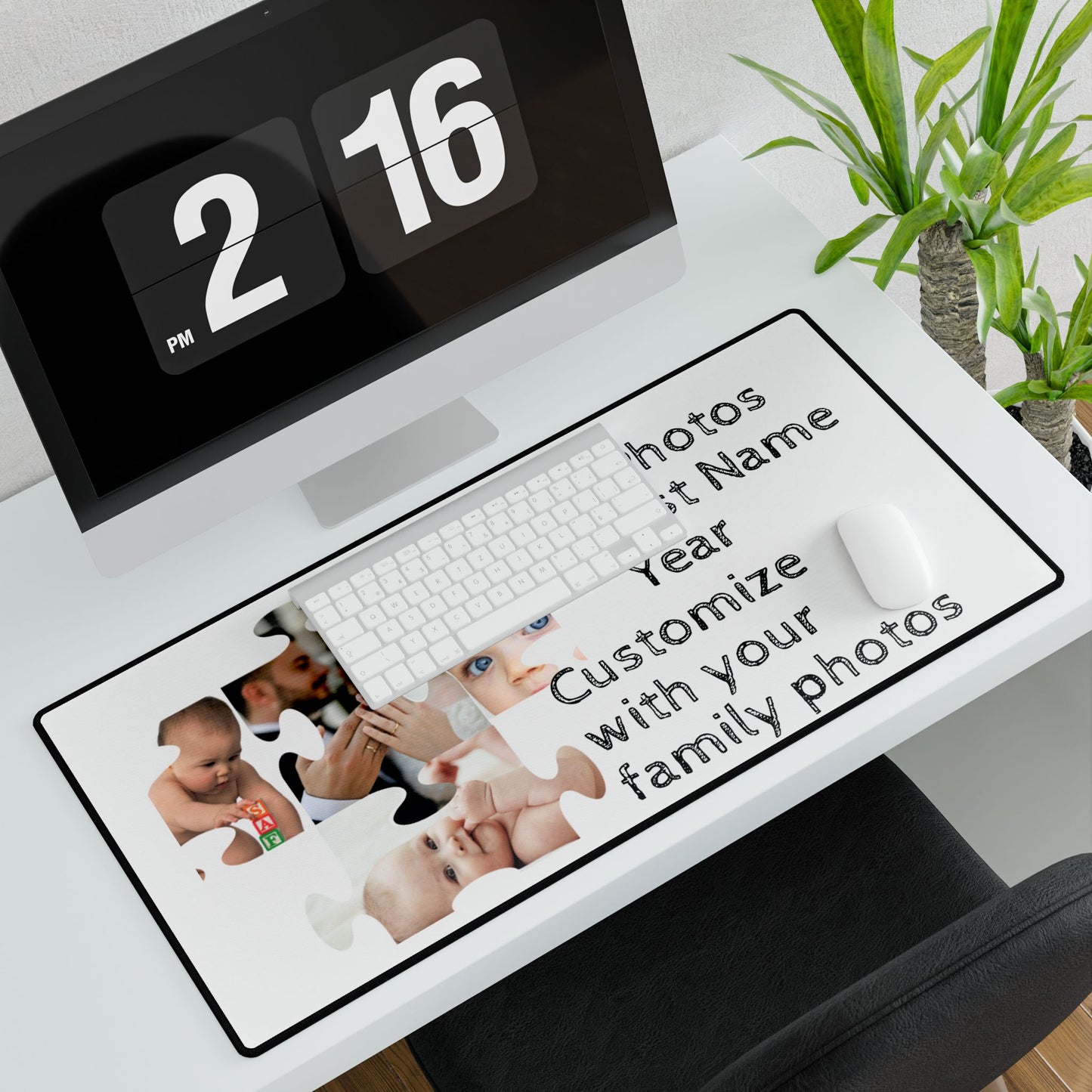 Desk Mat - Personalize with 4 photos, last name, and year