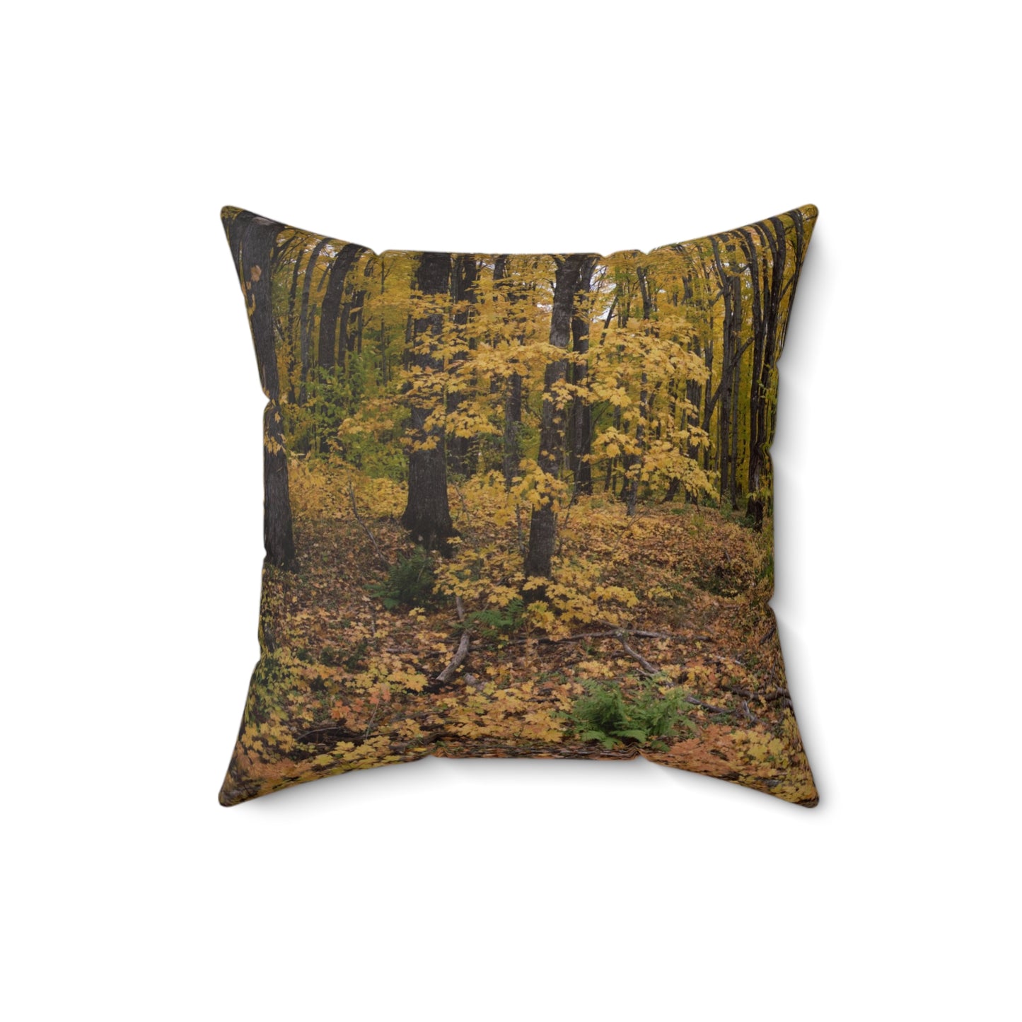 Spun Polyester Square Pillow Fall walk in the woods