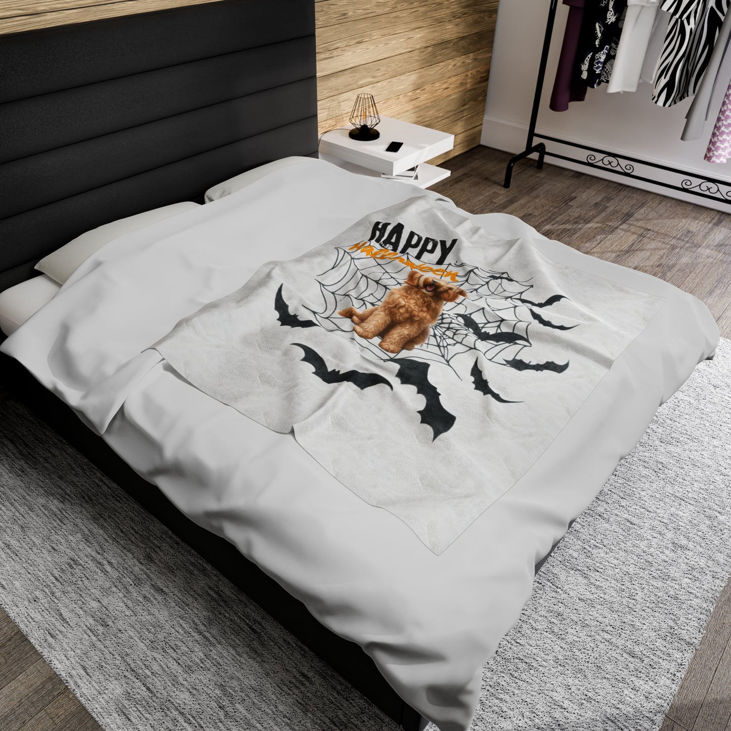 Velveteen Plush Blanket - Labradoodle Halloween
