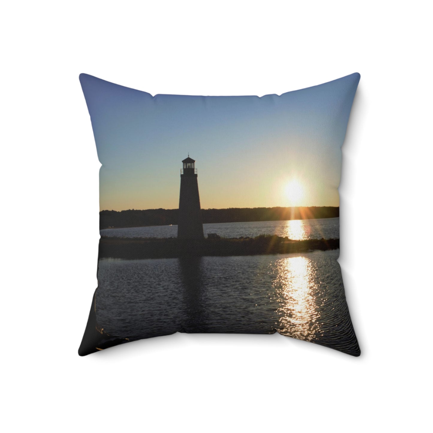 Spun Polyester Square Pillow Sunset at the Light House