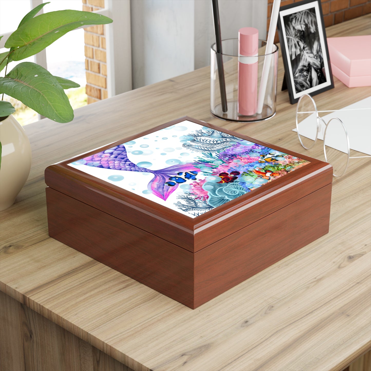 Jewelry Box – White Ceramic Mermaid Tail under the sea