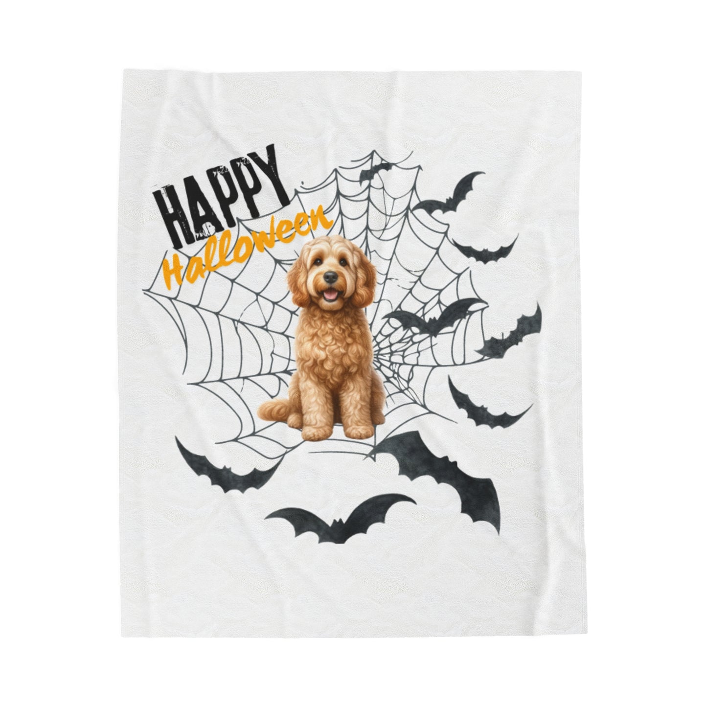Velveteen Plush Blanket - Labradoodle Halloween