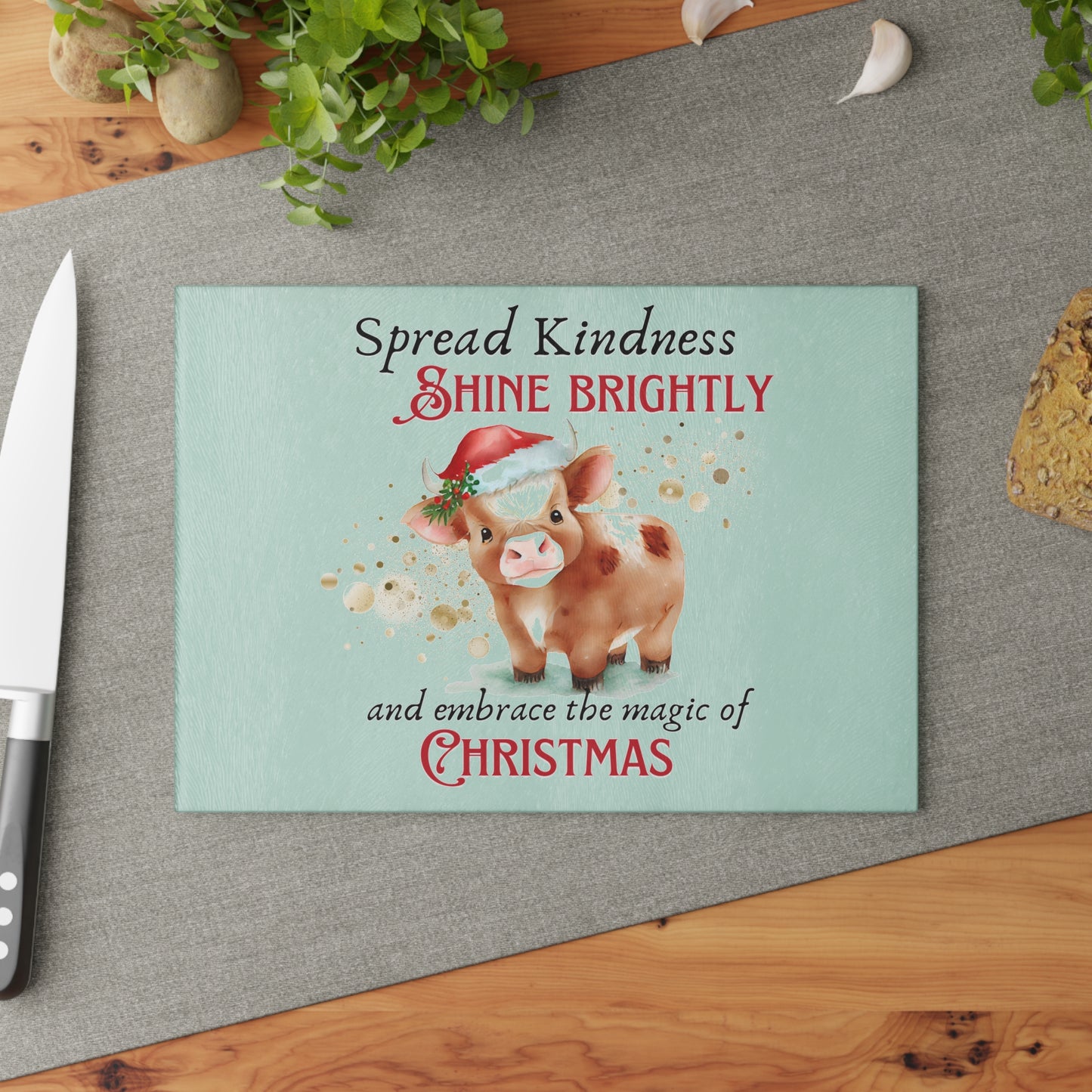 Glass Cutting Board - Baby Cow with the Magic of Christmas
