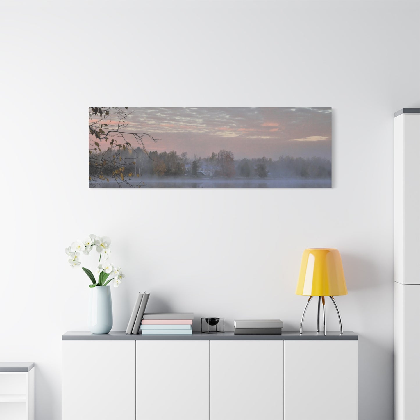 Steaming morning at the river 60" X 20" Matte Canvas, Stretched, 1.25"