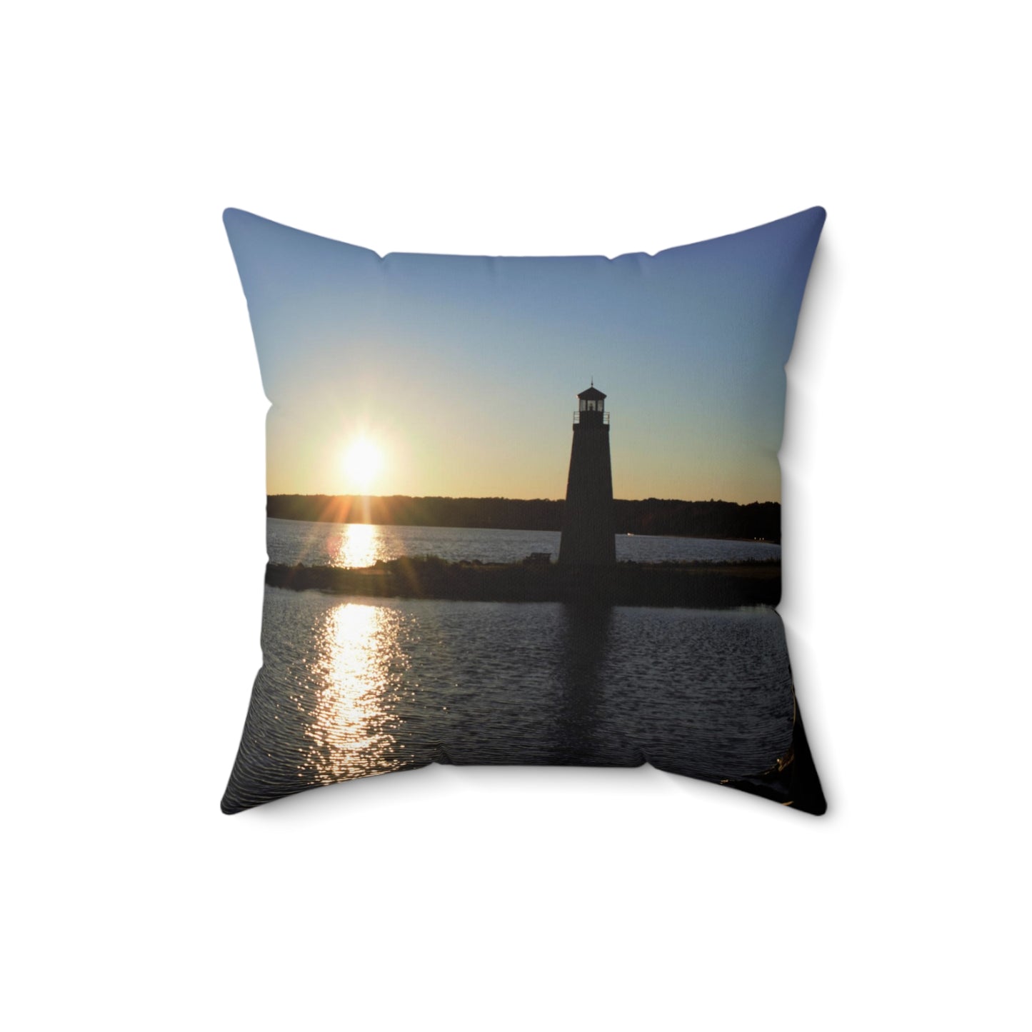 Spun Polyester Square Pillow Sunset at the Light House