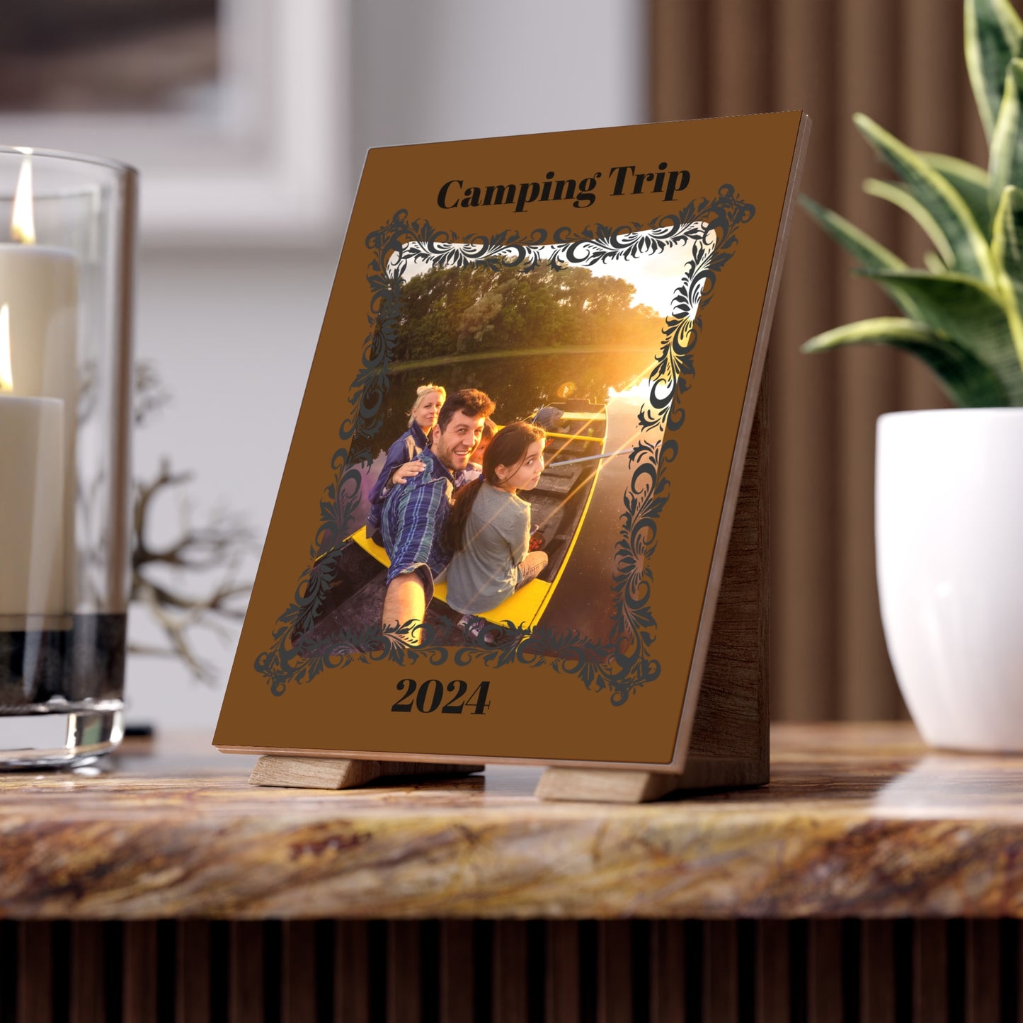 Personalized Ceramic Photo Tile - Family Vacation Photo with Name and Year