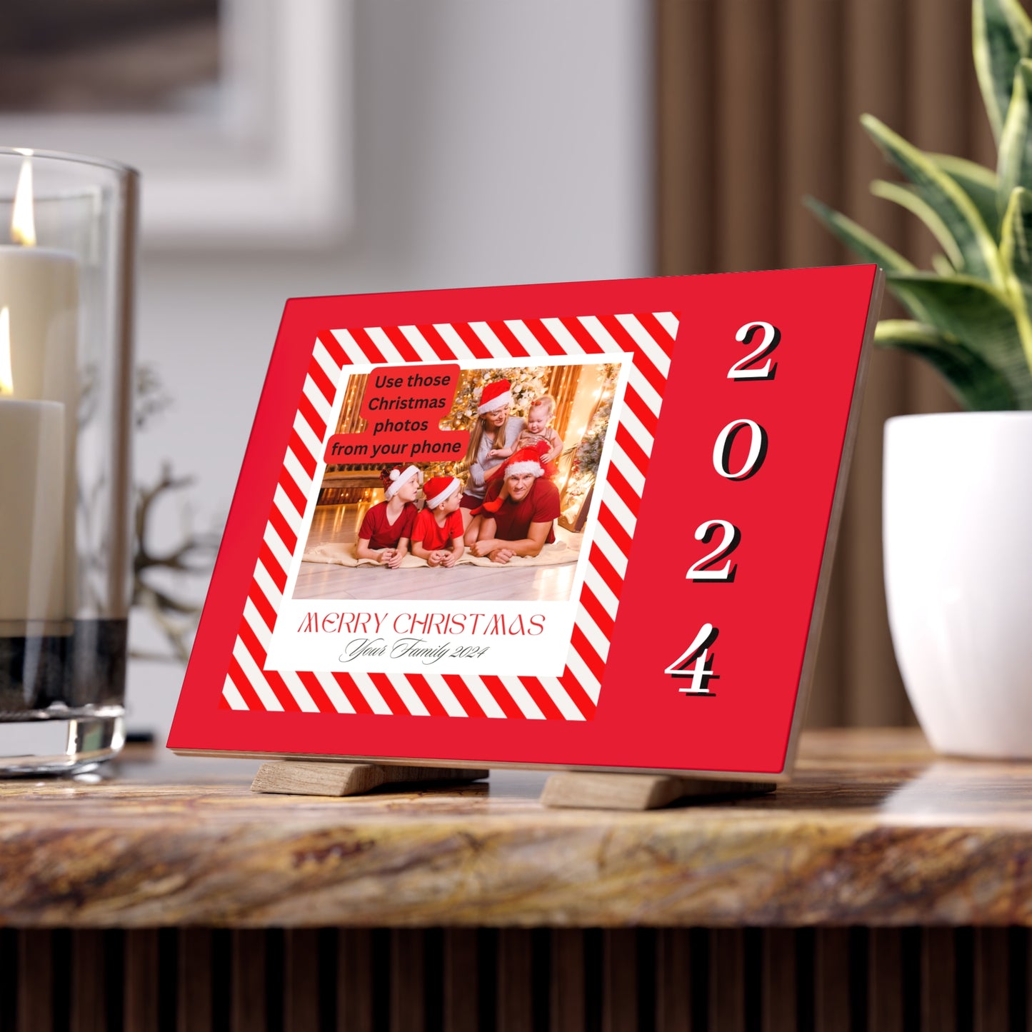 Personalize Ceramic Photo Tile - Merry Christmas - Family Photo Tile 2024
