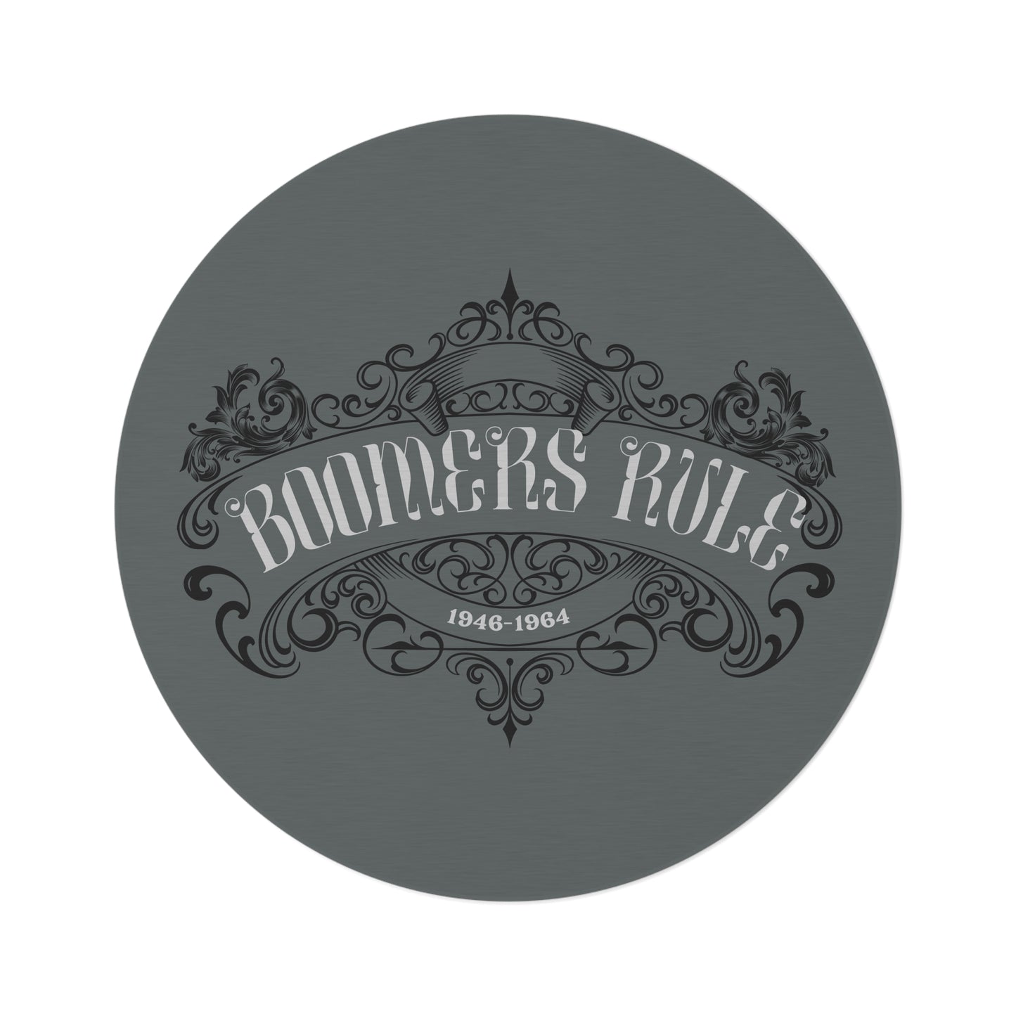 Dark Grey Round Rug Boomers Rule