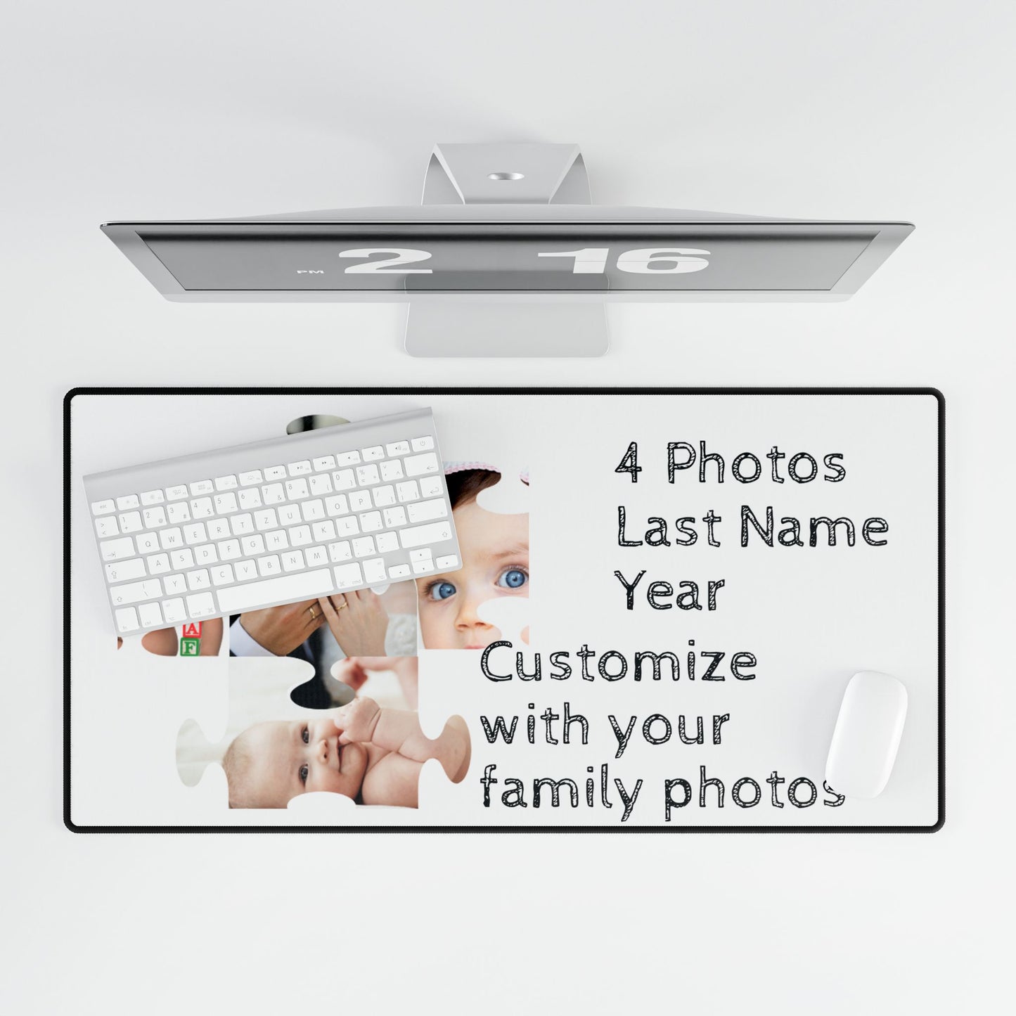 Desk Mat - Personalize with 4 photos, last name, and year