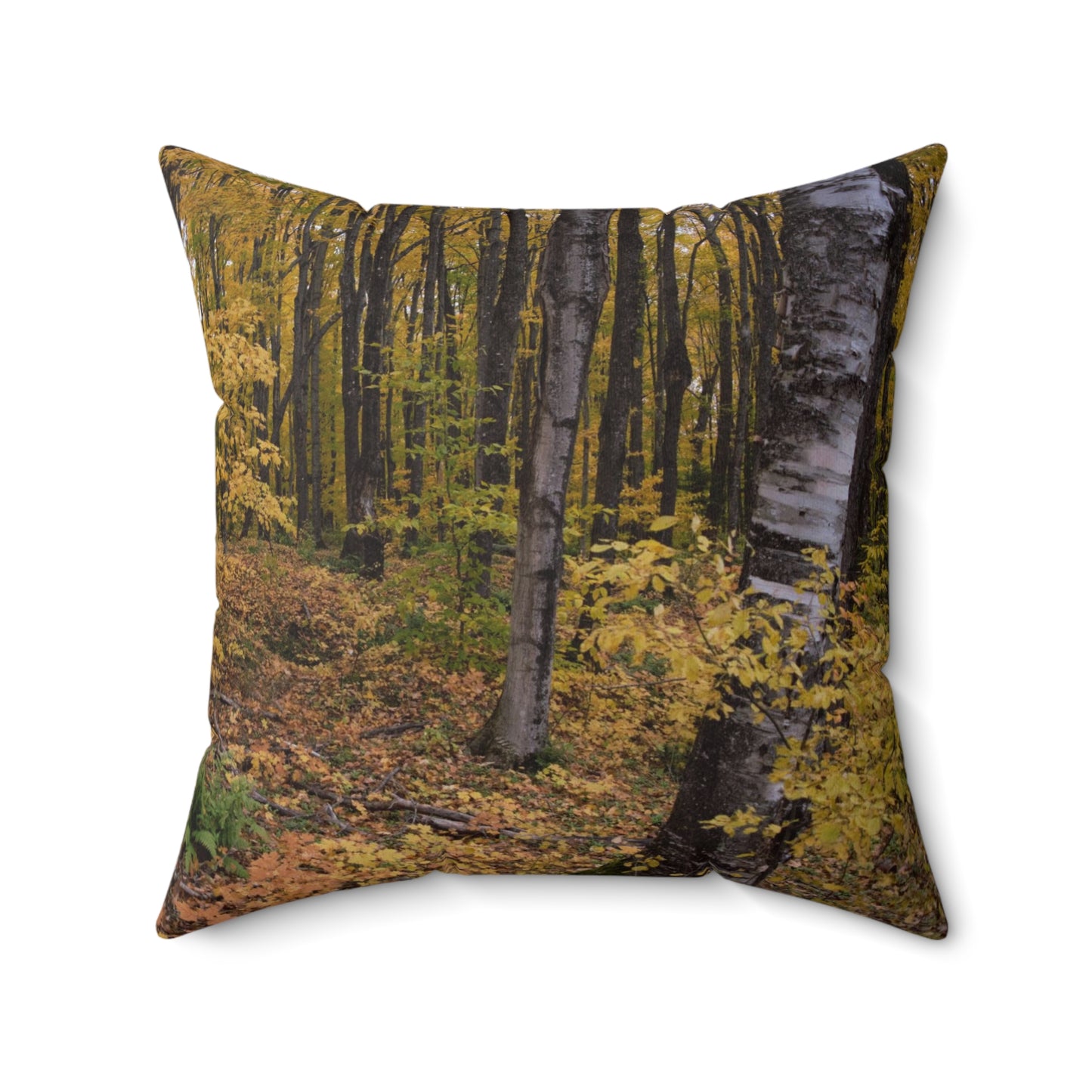 Spun Polyester Square Pillow Fall walk in the woods