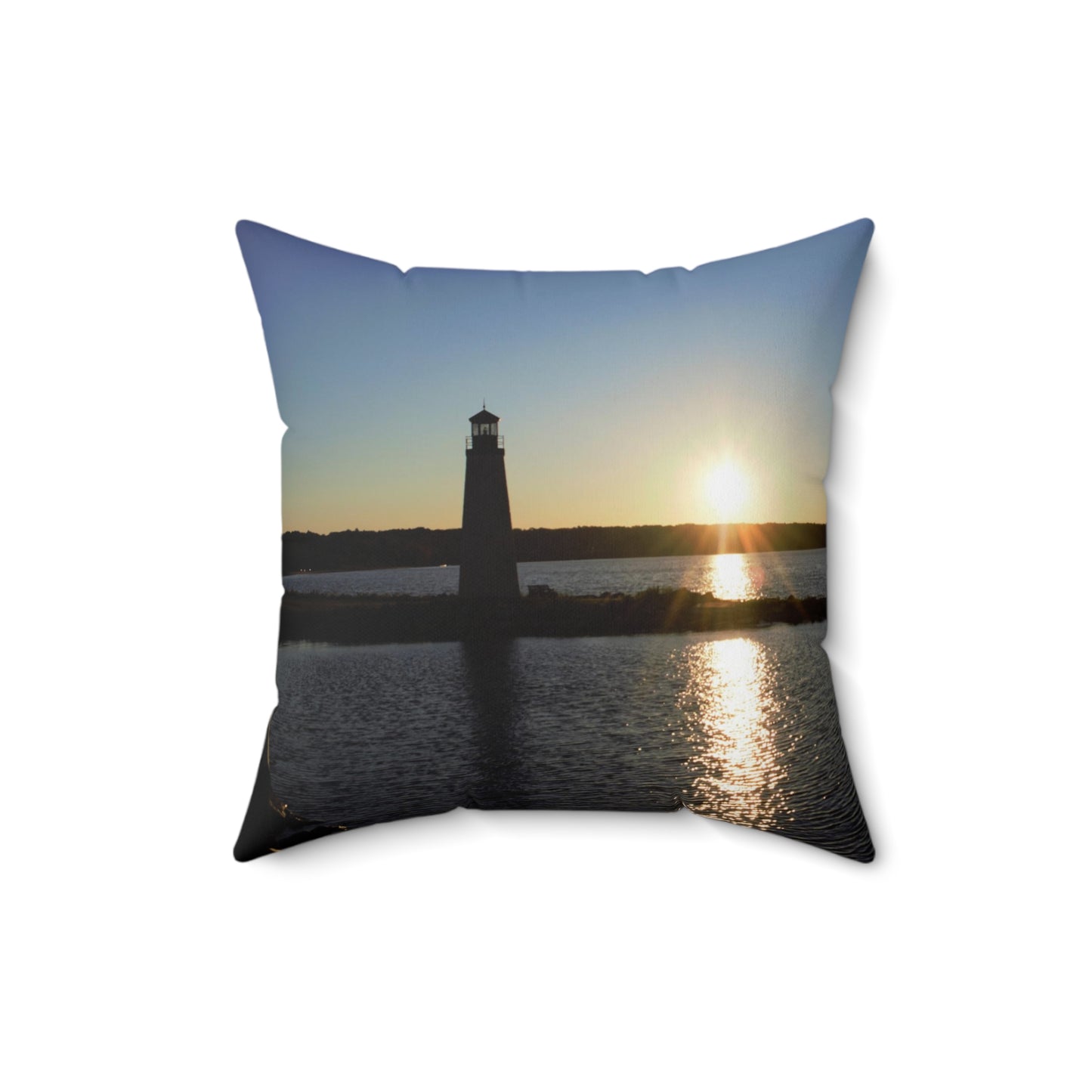 Spun Polyester Square Pillow Sunset at the Light House