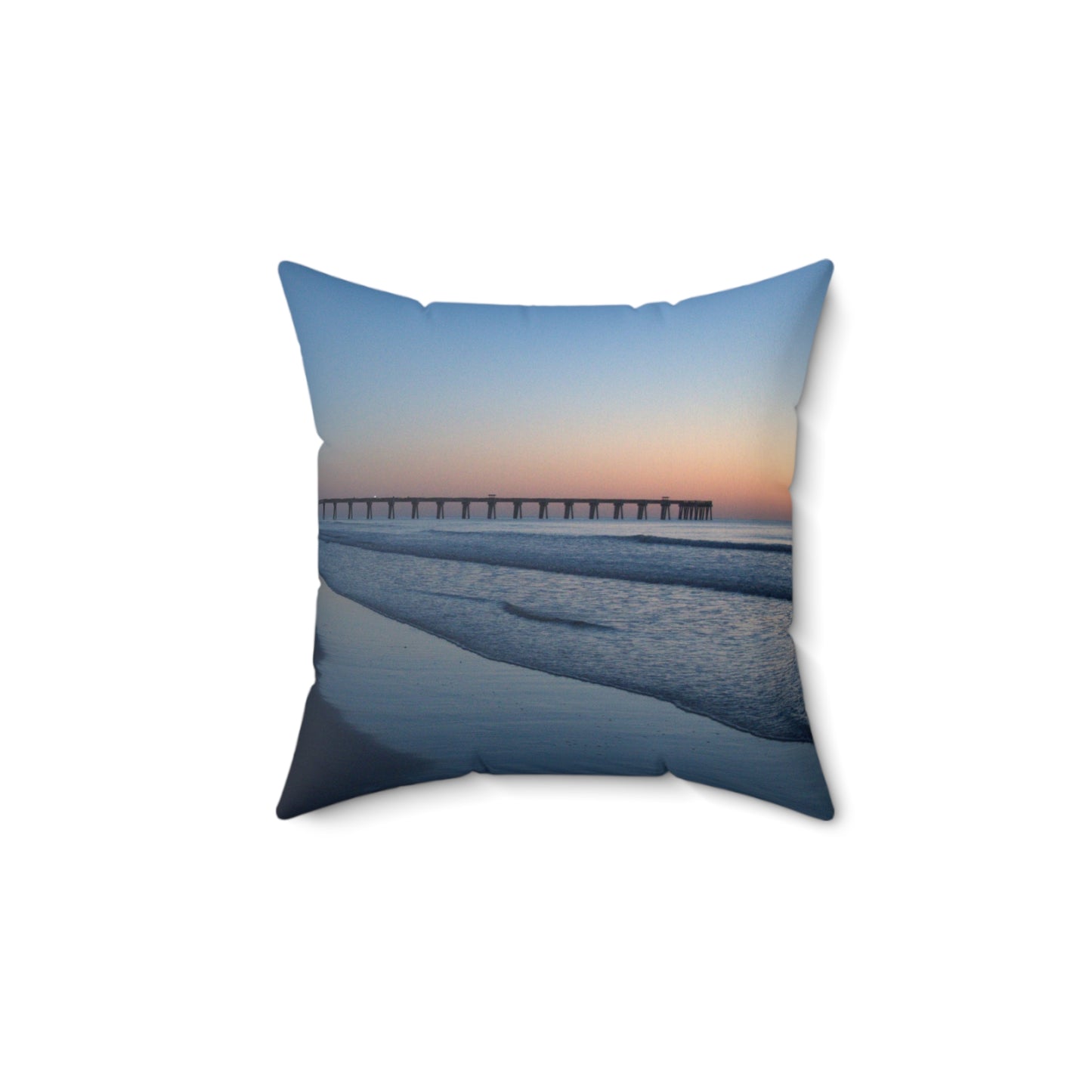 Spun Polyester Square Pillow -Blue hour at the pier