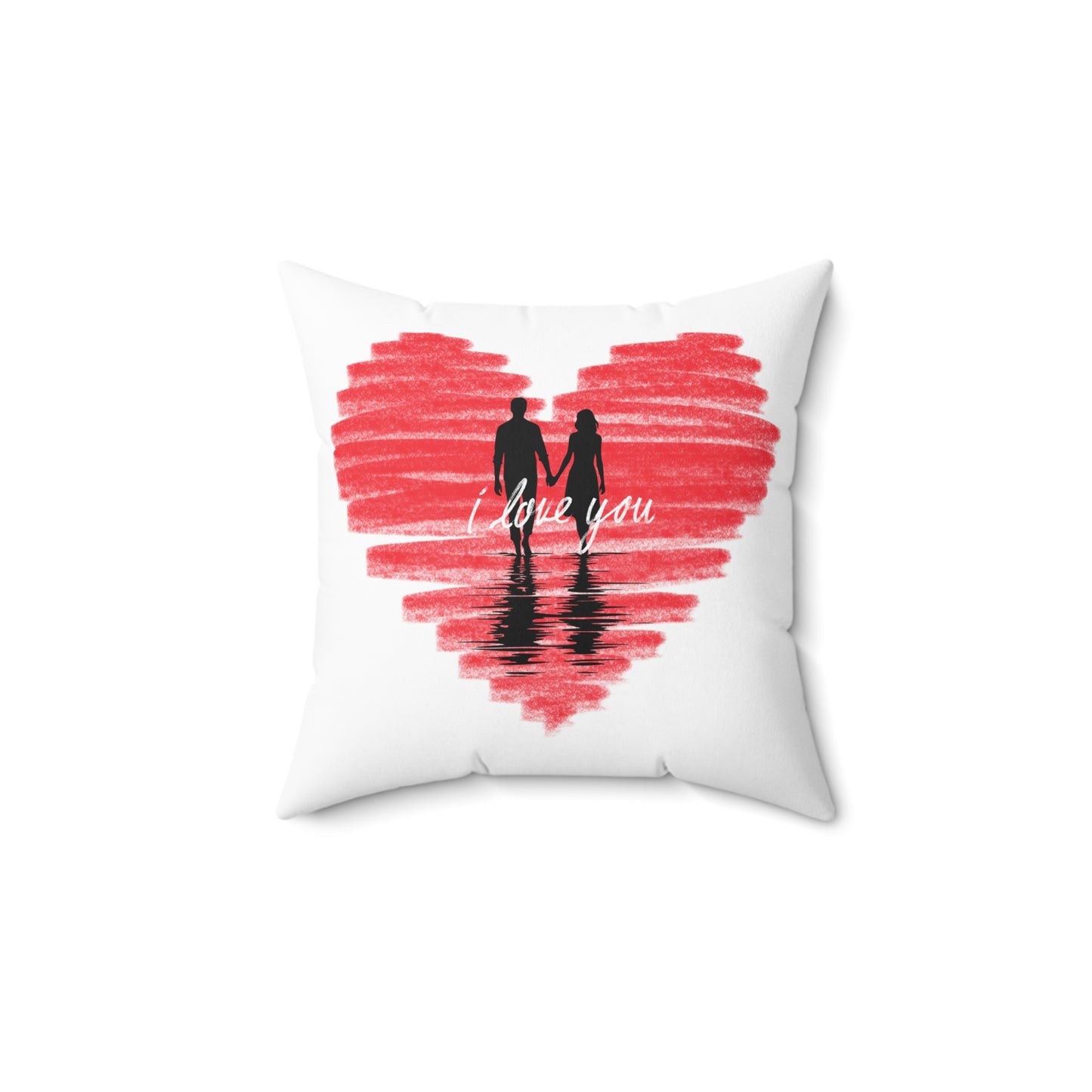 Spun Polyester Square Pillow I love you Heart with couple