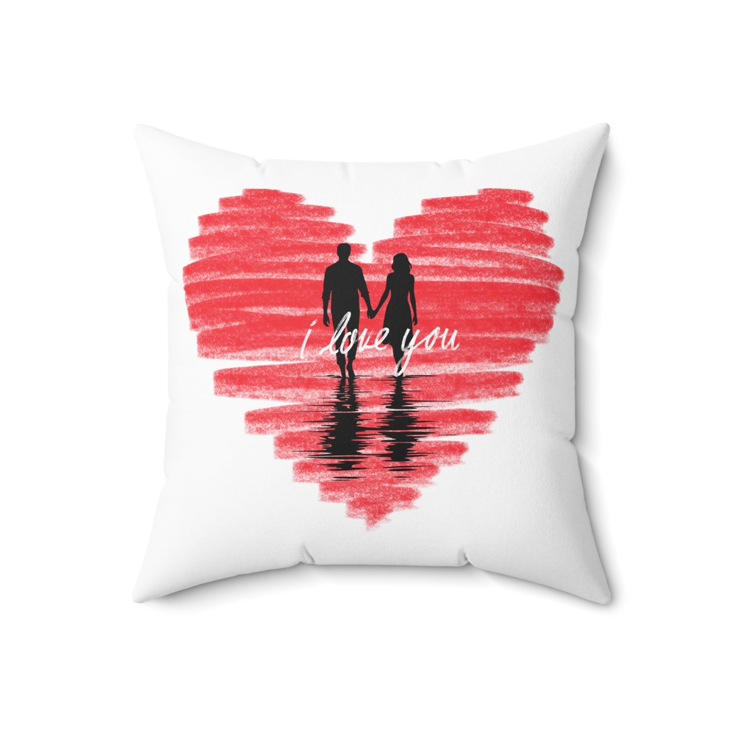 Spun Polyester Square Pillow I love you Heart with couple