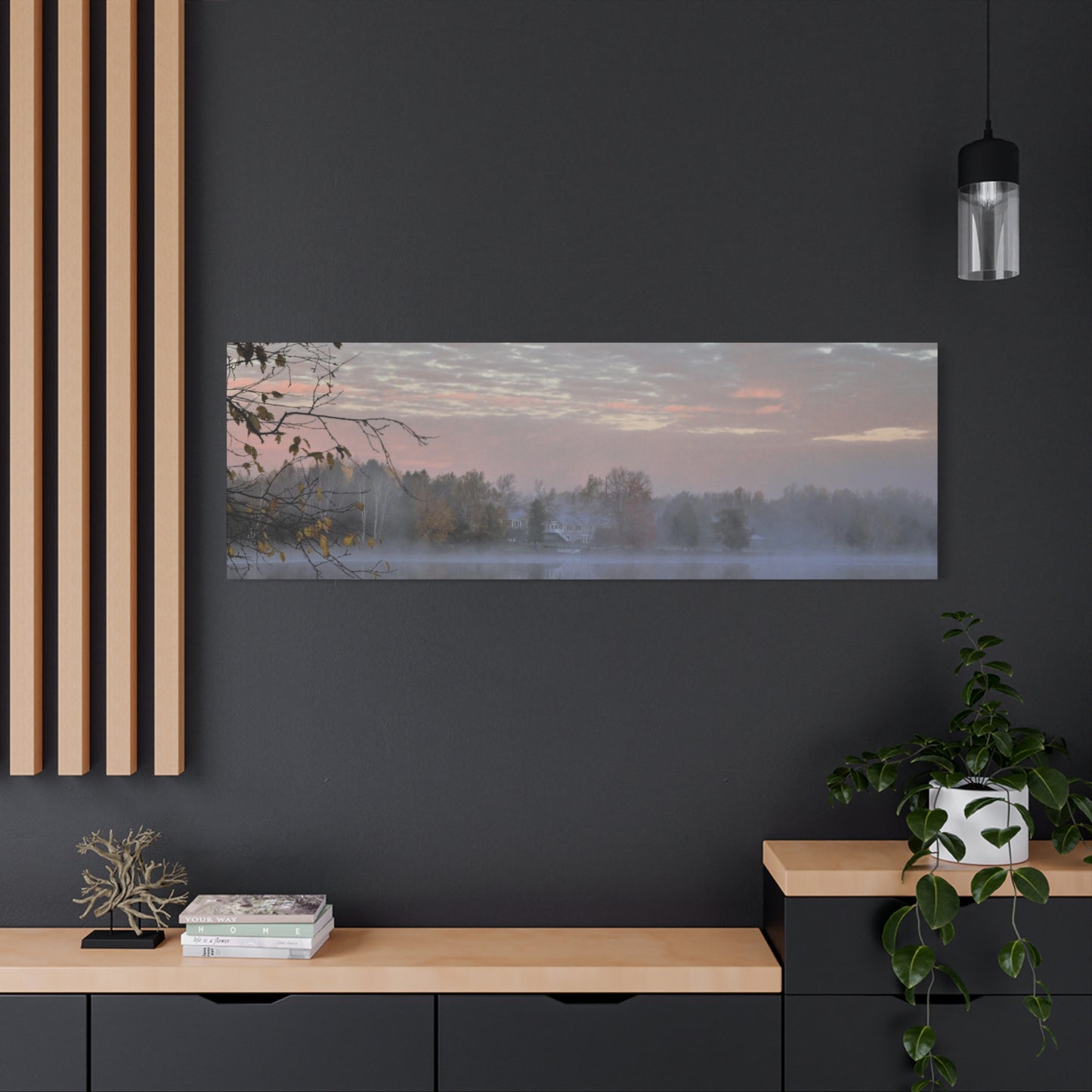 Steaming morning at the river 60" X 20" Matte Canvas, Stretched, 1.25"