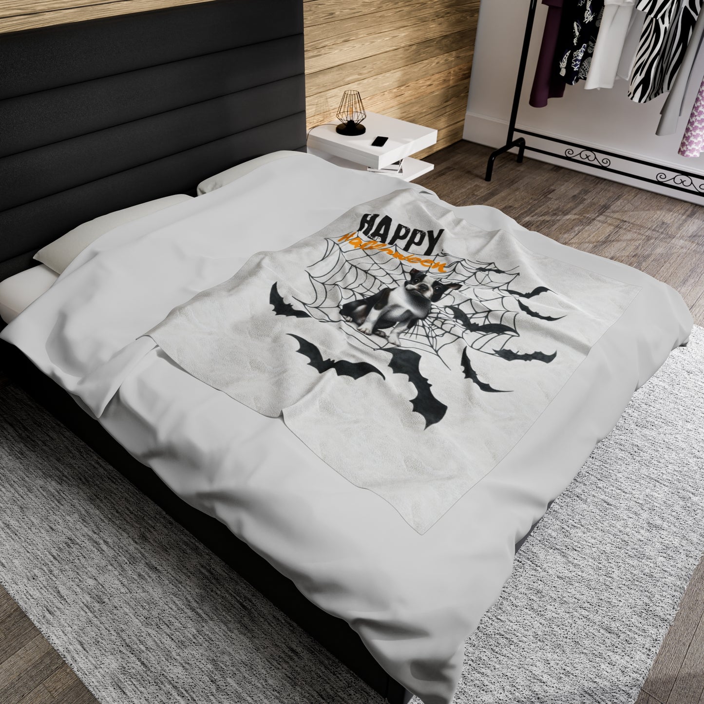 Velveteen Plush Blanket - Boston Terrier Halloween