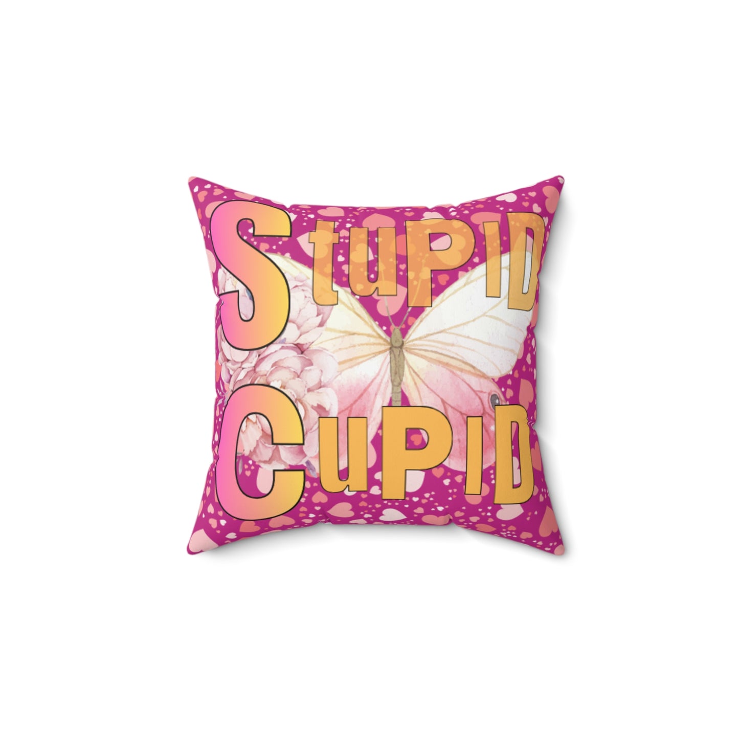 Spun Polyester Square Pillow Stupid Cupid Butterfly Purple