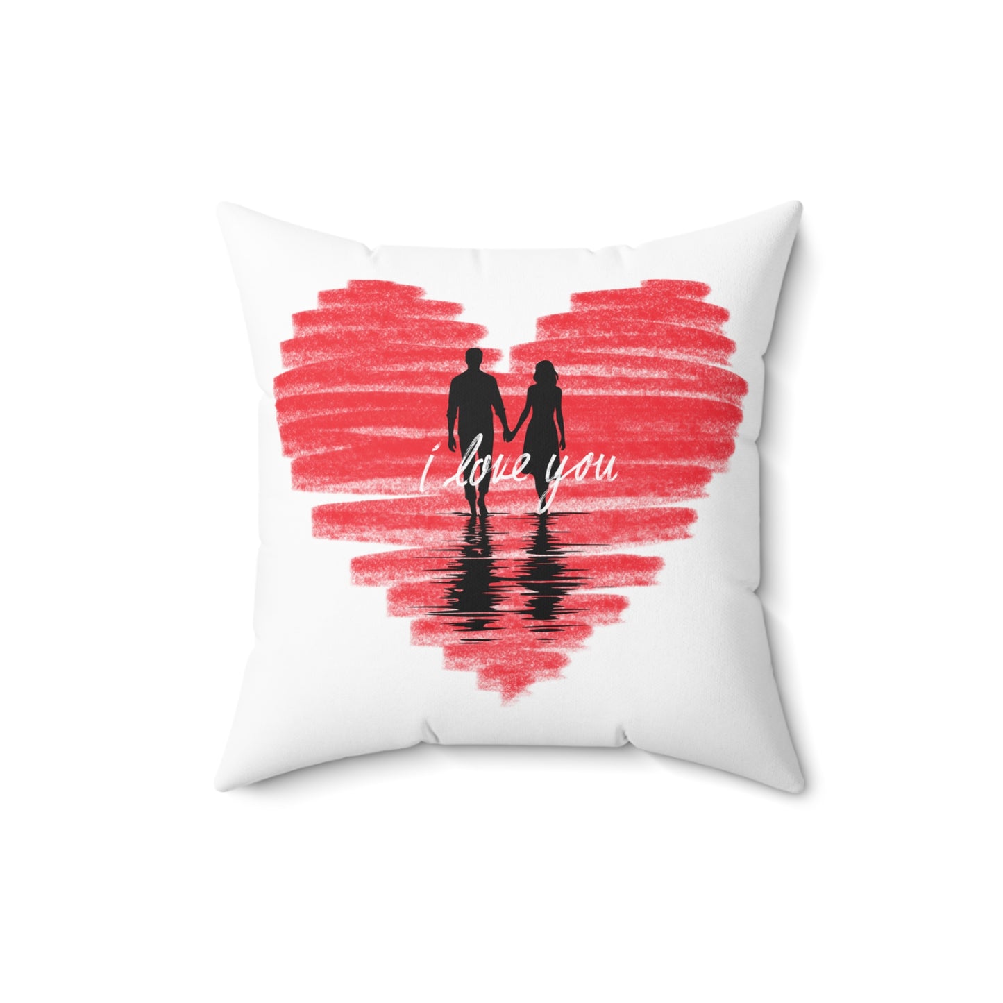 Spun Polyester Square Pillow I love you Heart with couple