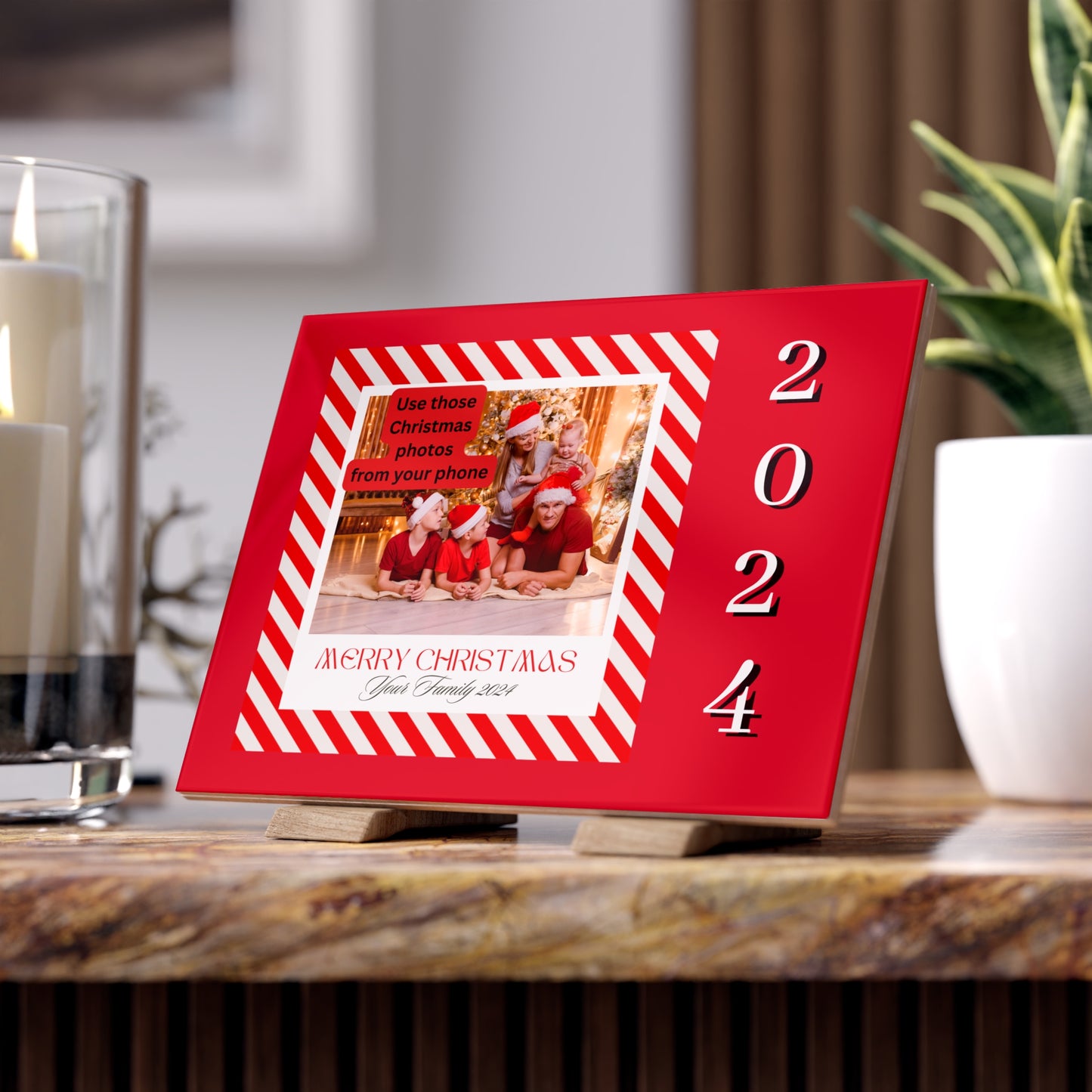 Personalize Ceramic Photo Tile - Merry Christmas - Family Photo Tile 2024