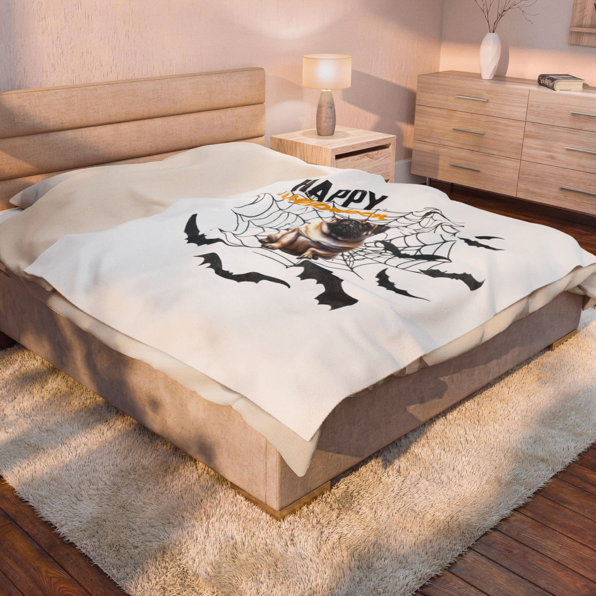 Velveteen Plush Blanket - Pug Halloween