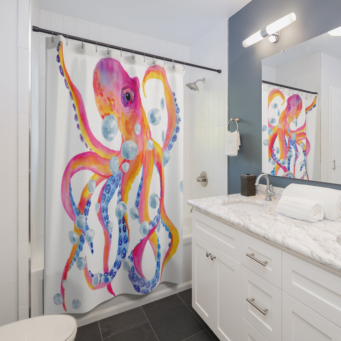 Shower Curtain - Octopus and Bubbles