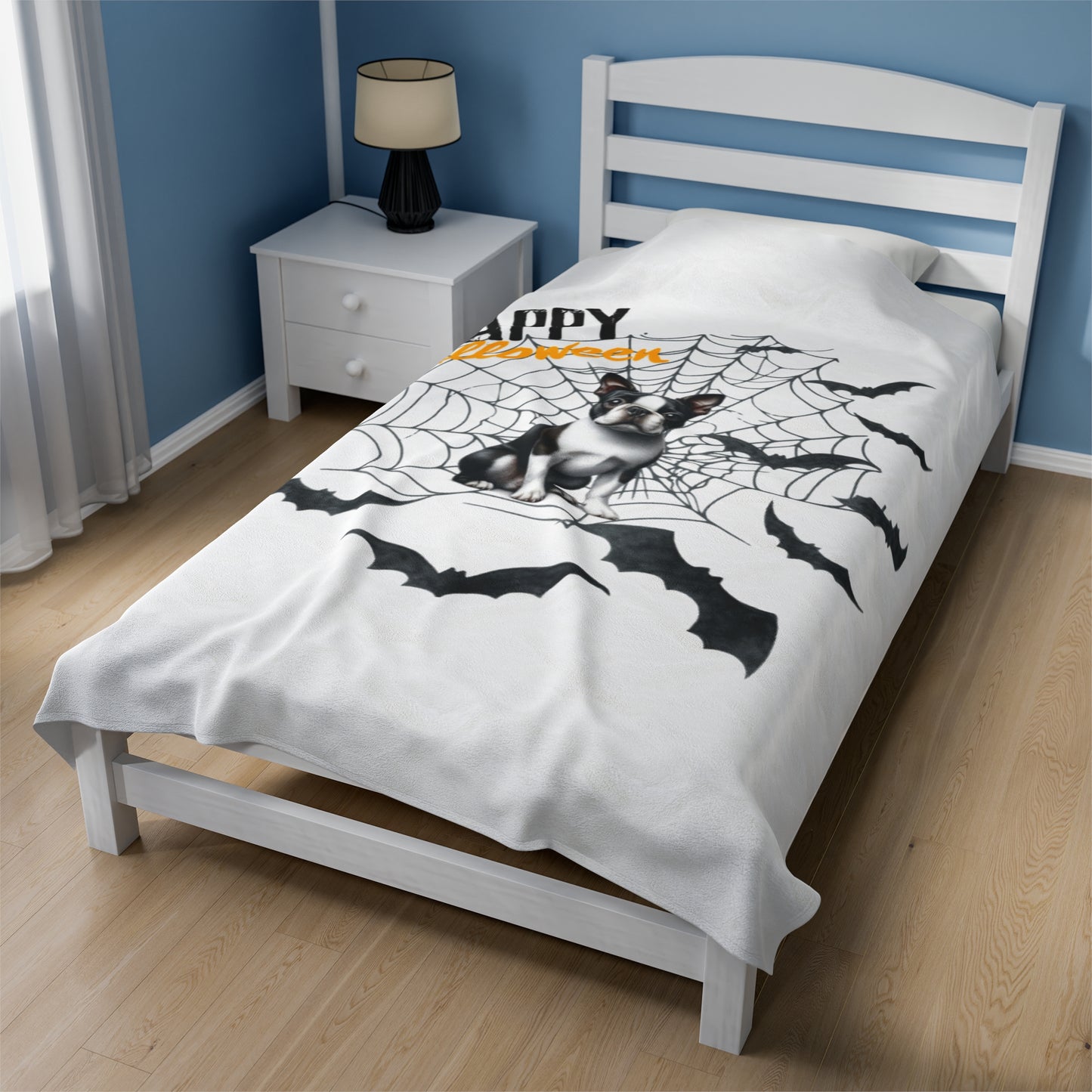 Velveteen Plush Blanket - Boston Terrier Halloween