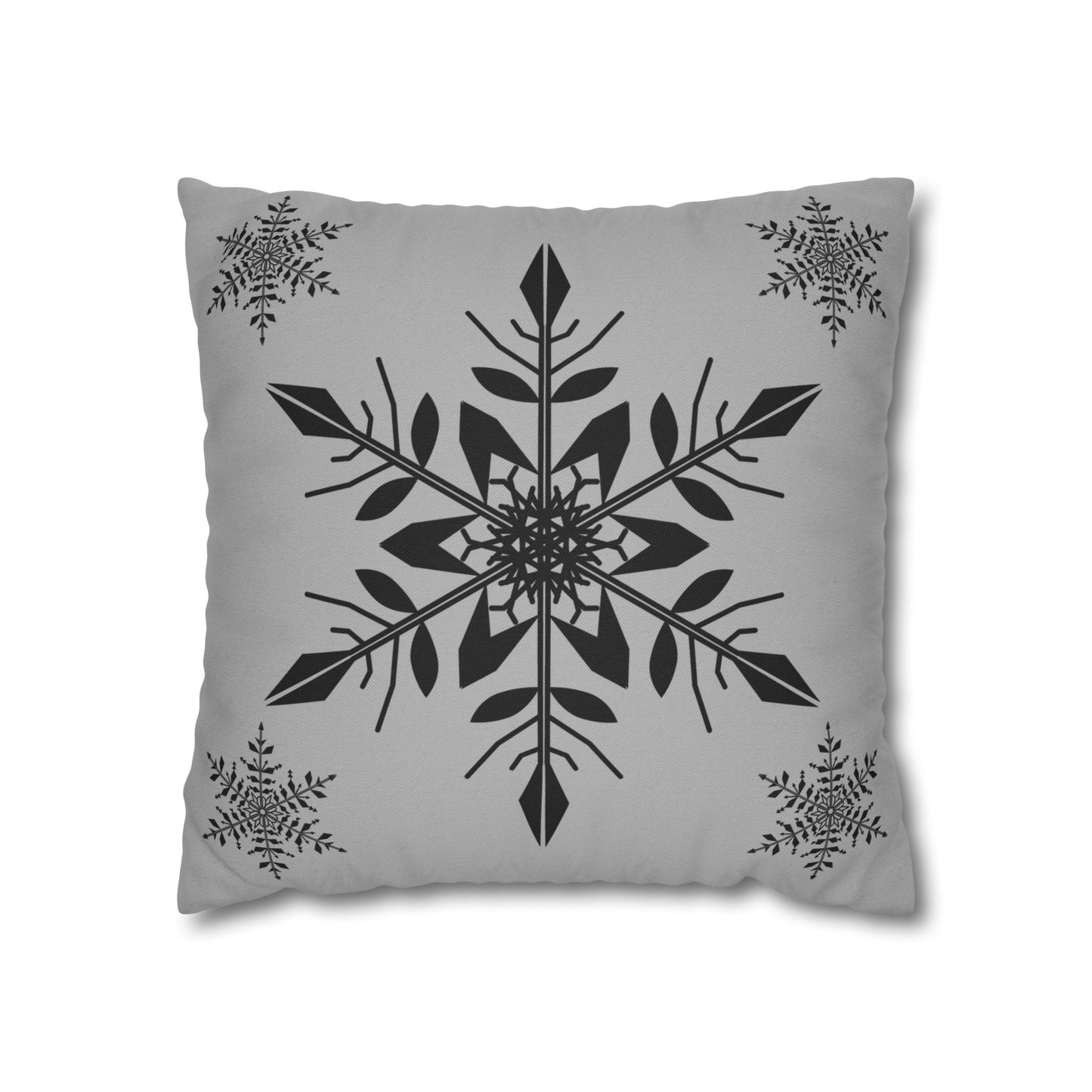 Spun Polyester Square Pillowcase - SNOWFLAKES GREY
